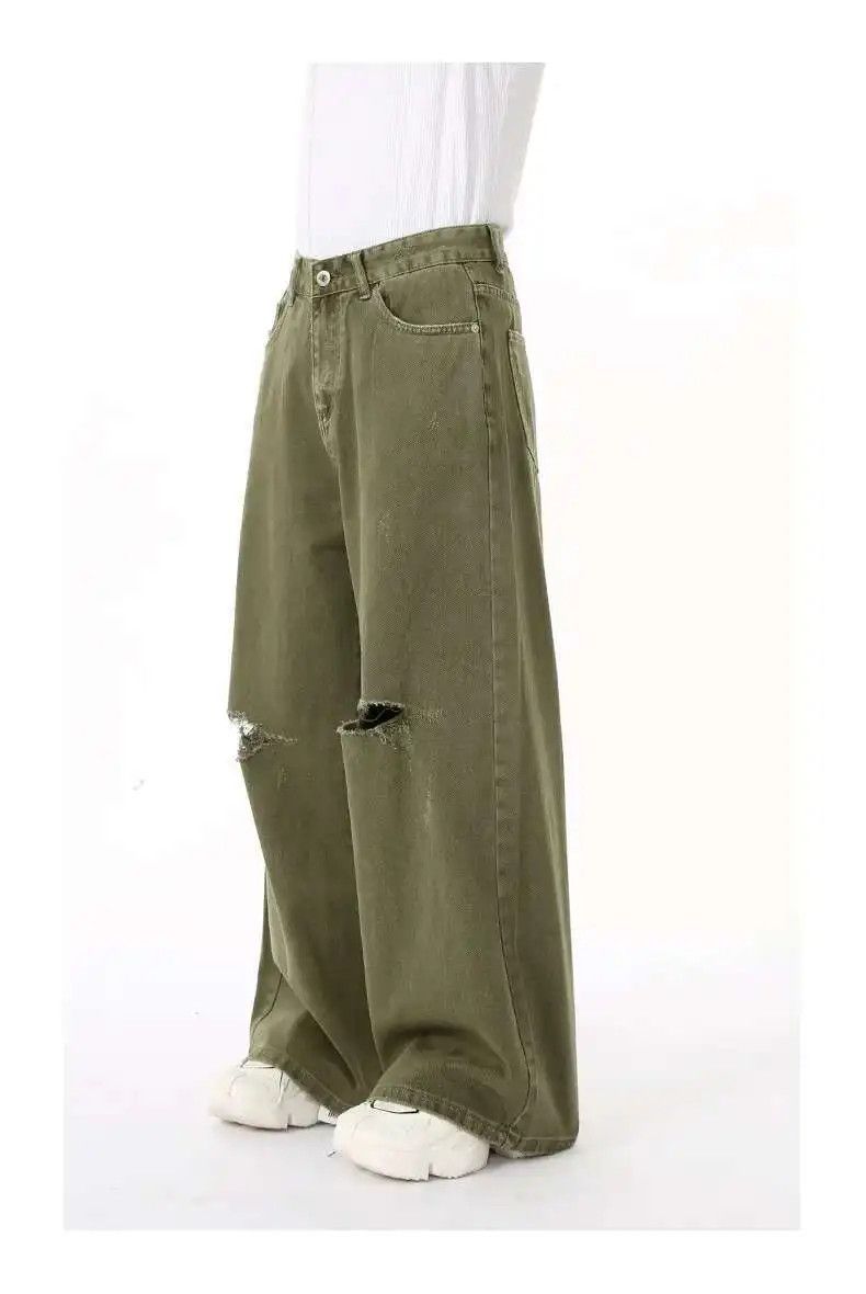 Japanese Brand Green Wide Leg Denim Baggy Jeans Size US 30 / EU 46 - 4 Thumbnail