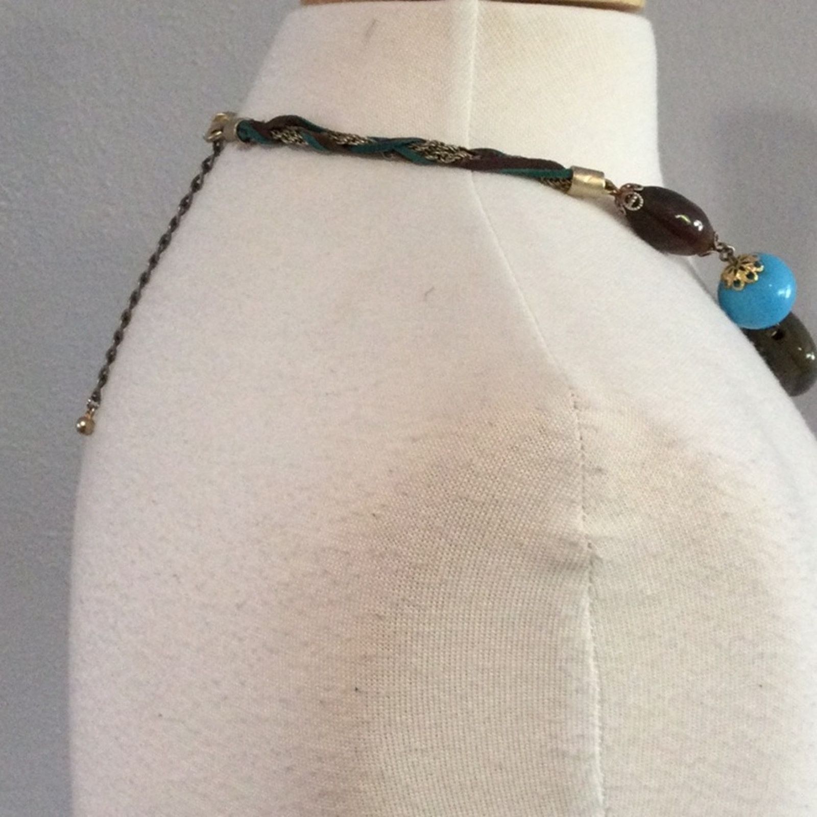 Other Elegant Blue, Gold, Brown Braided Leather Necklace Size ONE SIZE - 9 Thumbnail