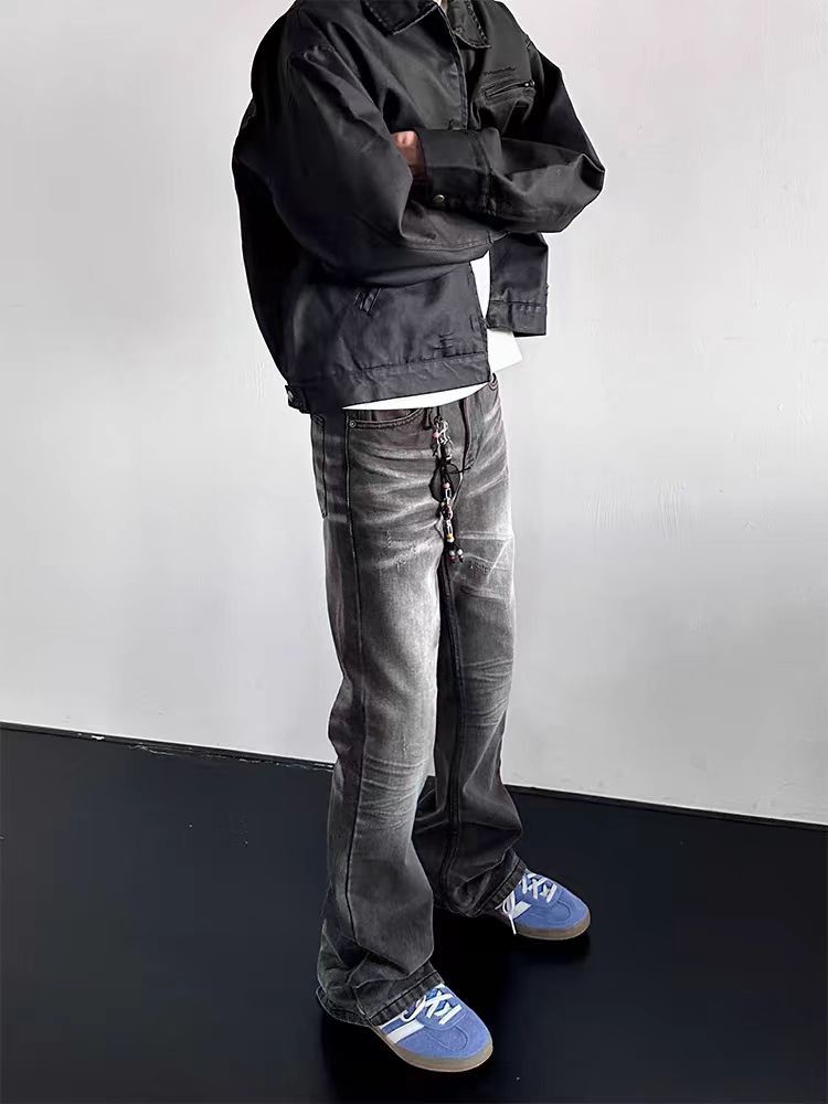 Vintage street washed and aged micro flare black jeans