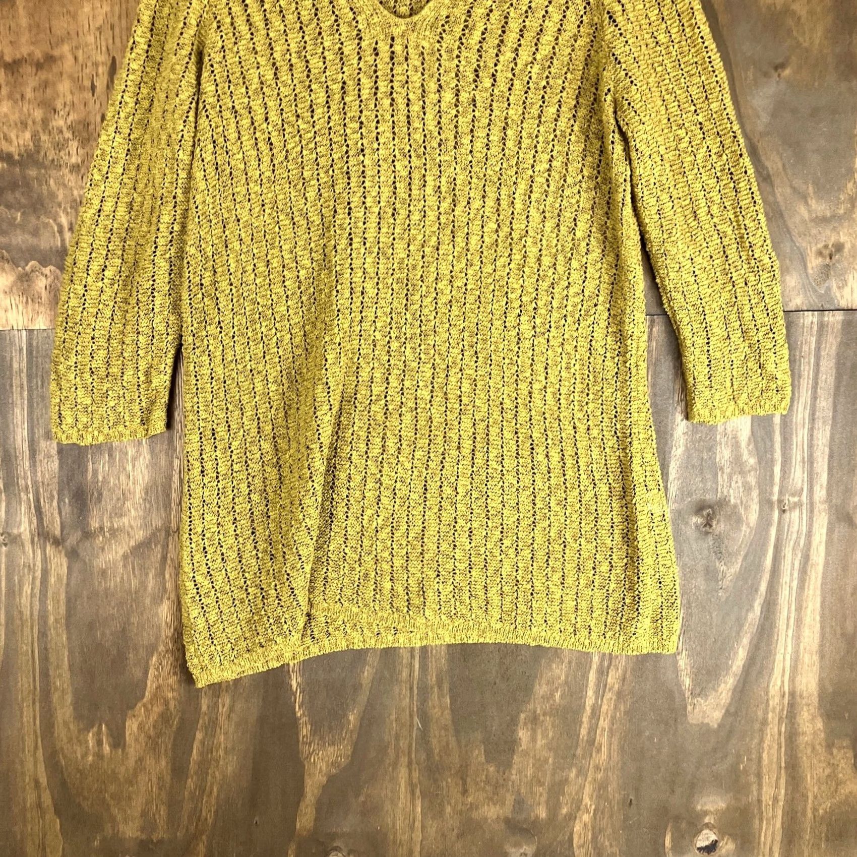 Vintage J Jill Womens Sweater Mustard Yellow V Neck Open Knit Long Sleeve Cotton Blend M Size M / US 6-8 / IT 42-44 - 3 Thumbnail