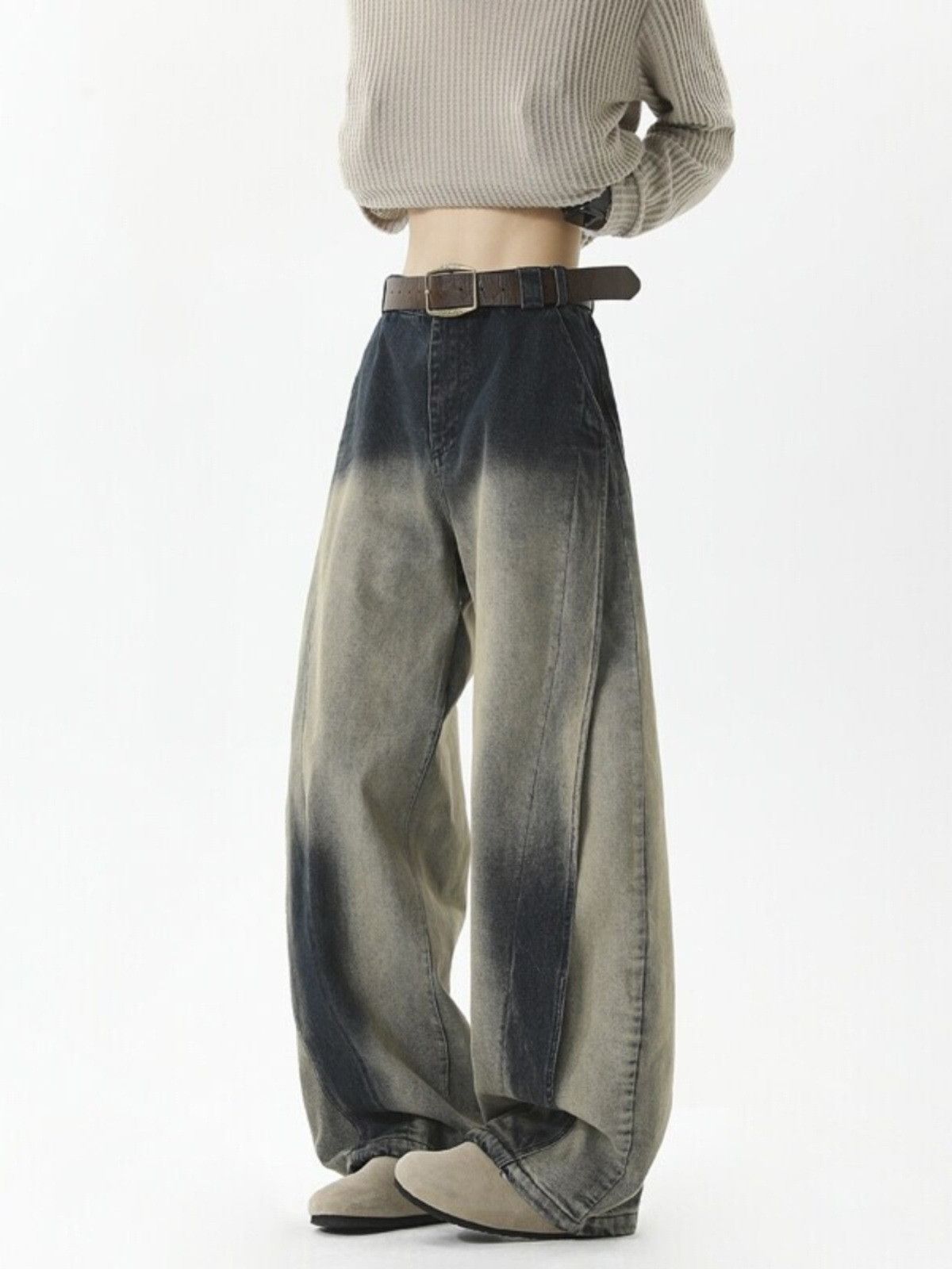 Japanese Brand High-street retro blue gradient patchwork curved jeans Size US 32 / EU 48 - 4 Thumbnail