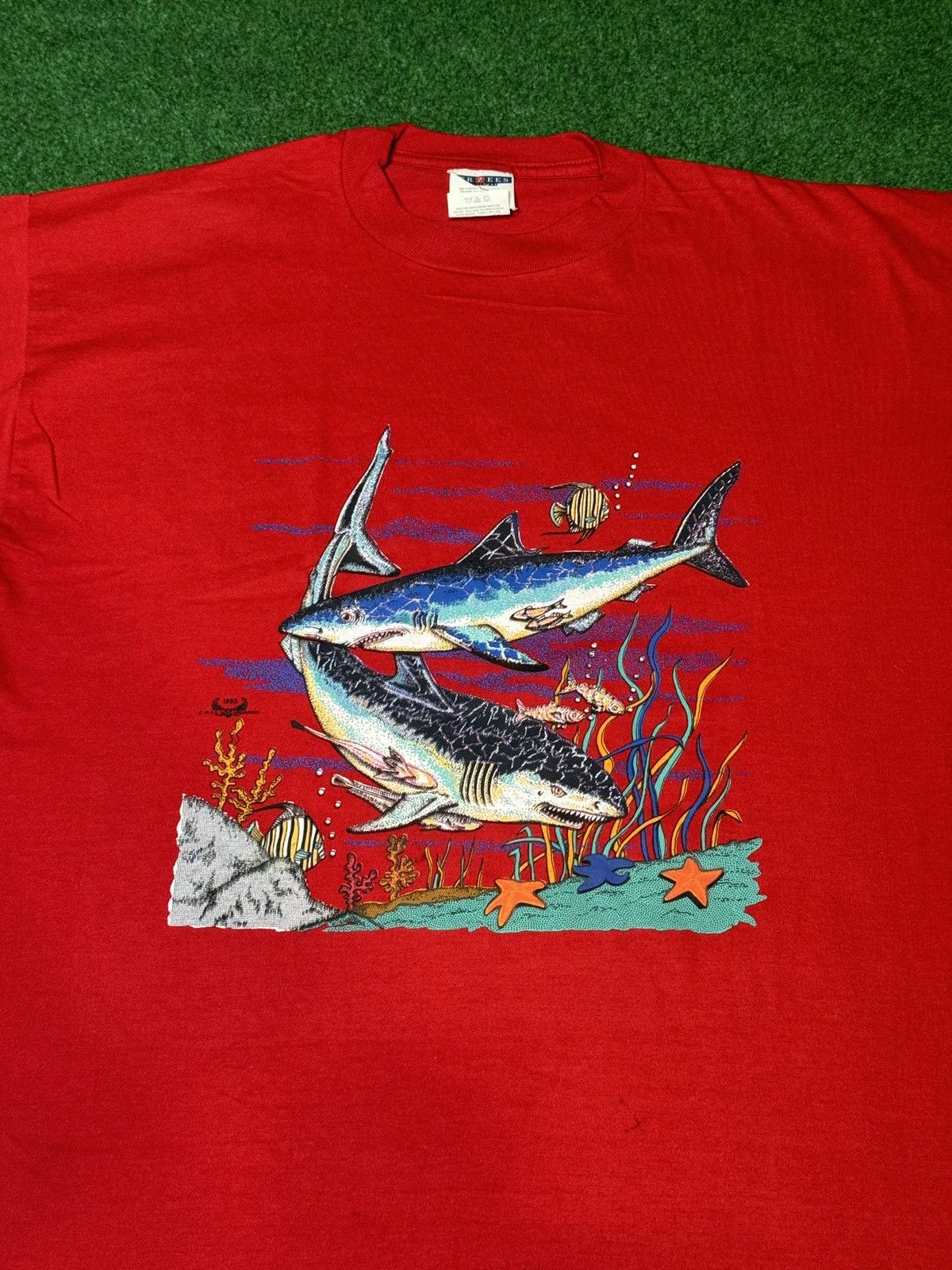 Jerzees × Vintage Vintage 90s Marine Shark Sea Life Star Fish T Shirt Size US L / EU 52-54 / 3 - 2 Thumbnail