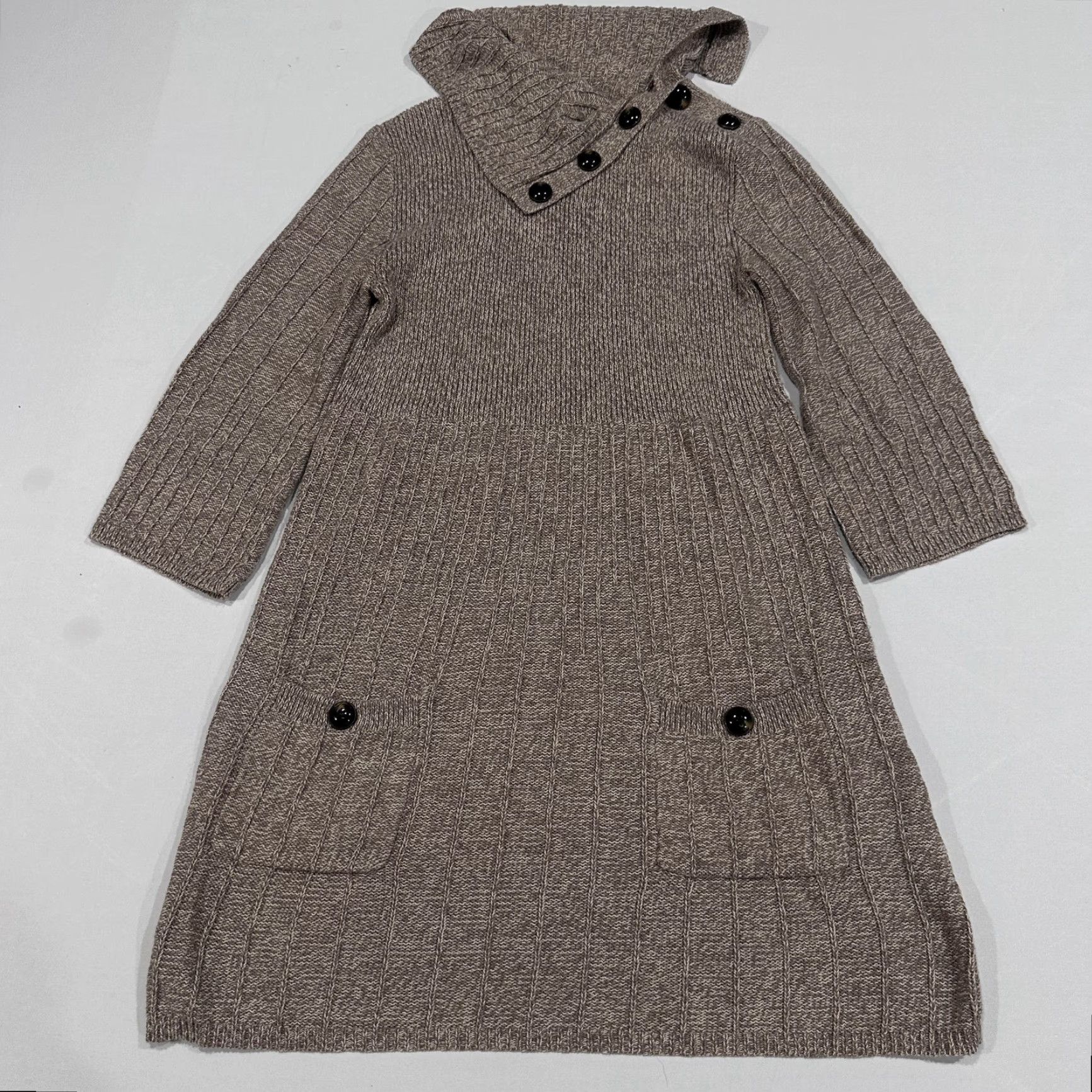 Vintage Style&co. Sweater Dress Womens S Brown Cowl Neck Button Pockets Knit Casual Size S / US 4 / IT 40 - 2 Thumbnail