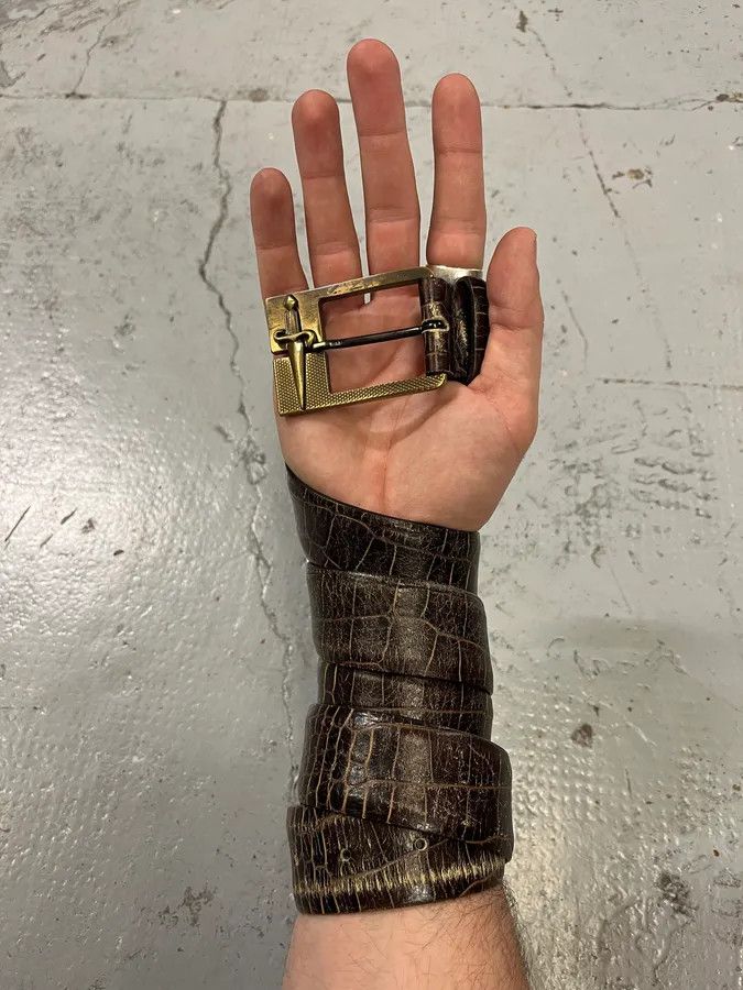Vintage Cesare Paciotti Dagger Buckle Crocodile Effect Brown Leather Belt Size ONE SIZE - 2 Thumbnail