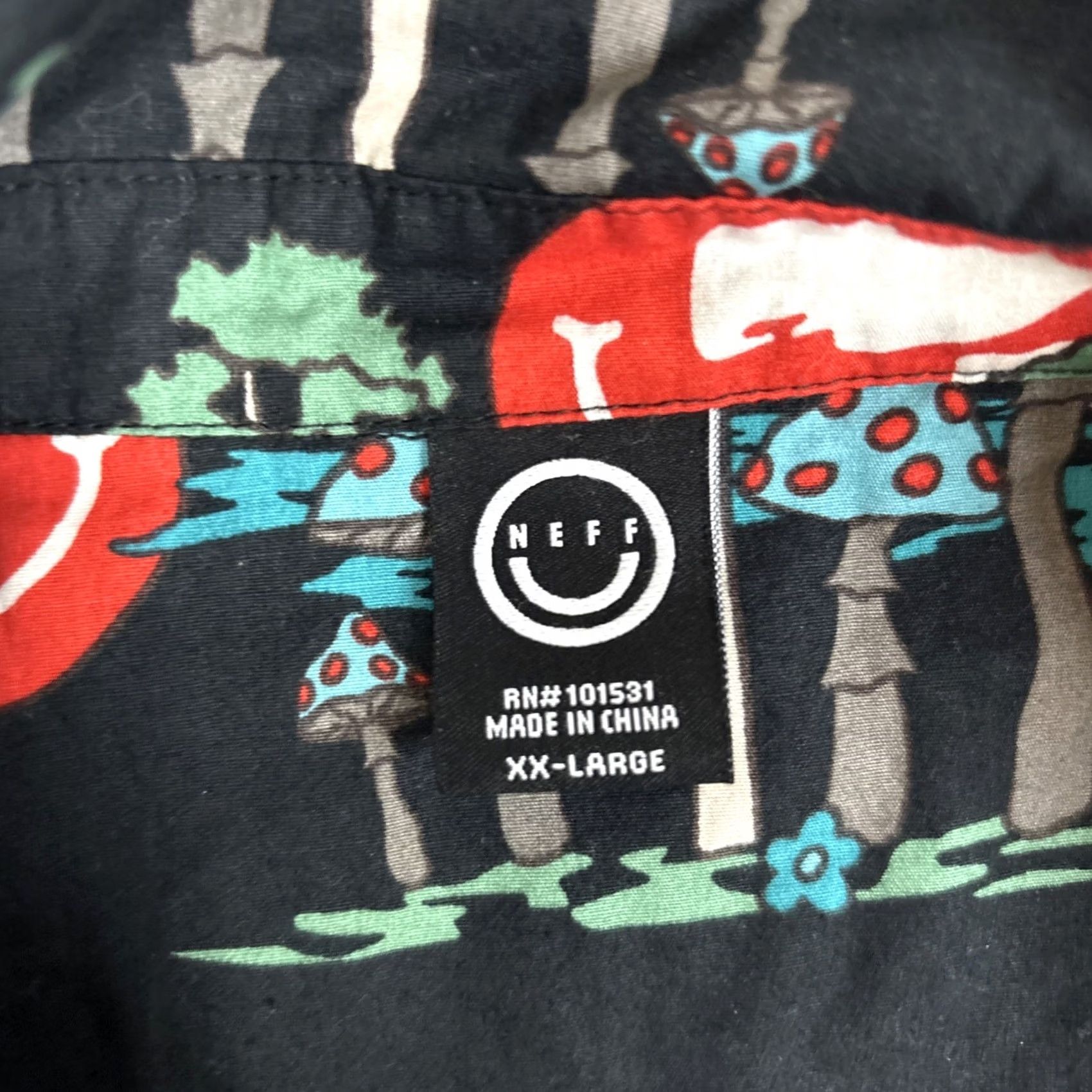 Vintage Neff Psychedelic Mushroom Forest Shirt Mens XXL Black Button Smiley Face Skater Shirt Size US XXL / EU 58 / 5 - 2 Thumbnail