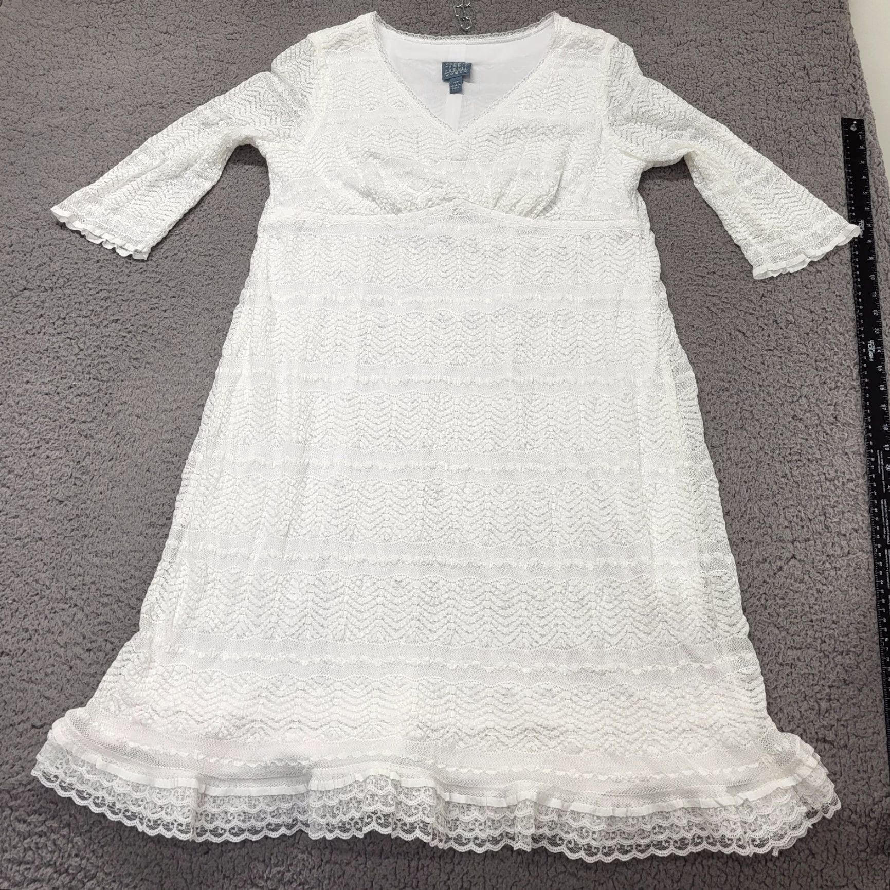 Vintage Rabbit Rabbit Rabbit White Lace Stretch Lined MIDI Dress Wedding Womens 14W Cap Sleeve V-Neck Short Sleeve Size XL / US 12-14 / IT 48-50 - 3 Thumbnail