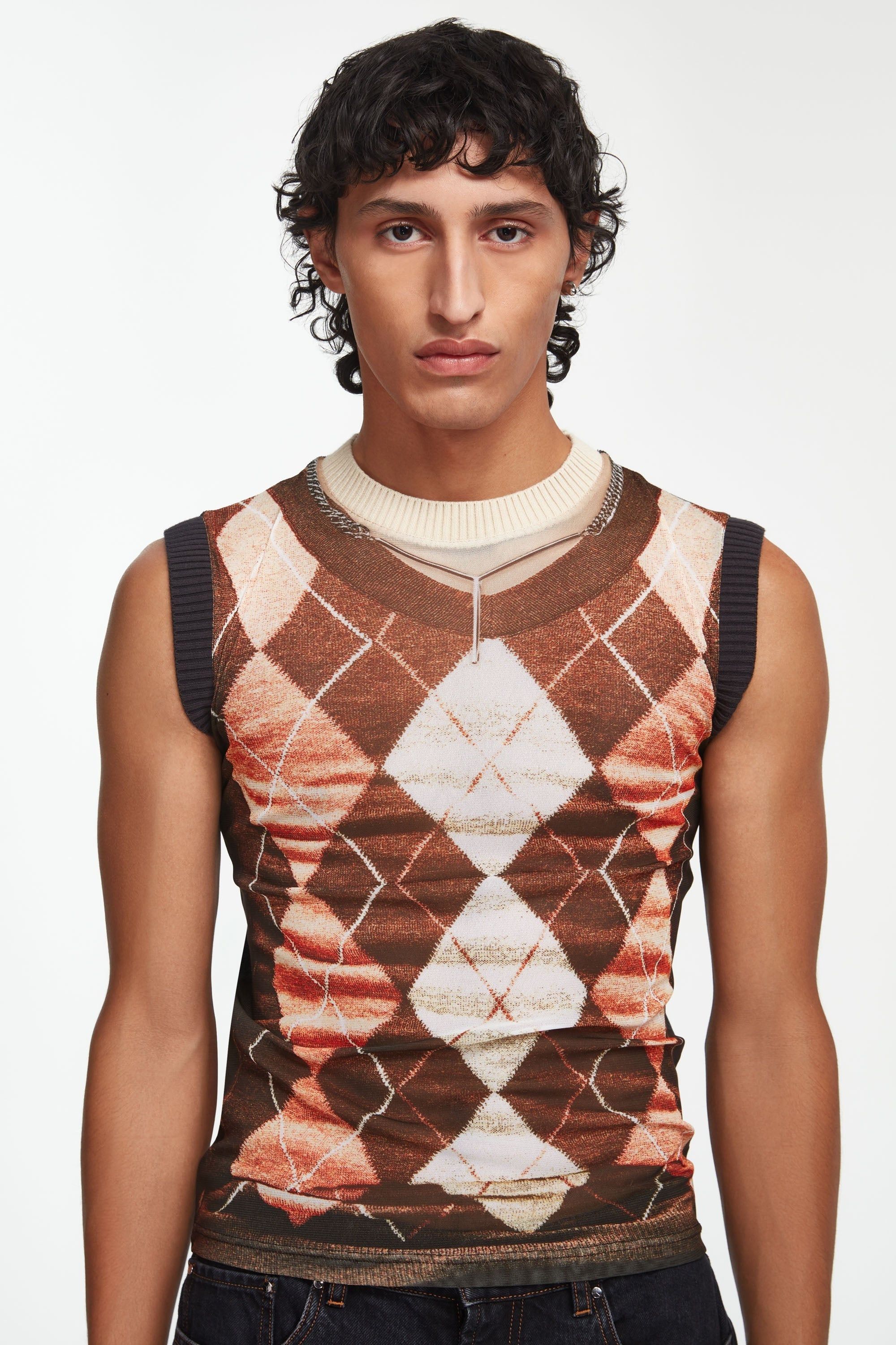 Jean Paul Gaultier × Y/Project Argyle Trompe L'oeil Sleeveless Sweater Size US XS / EU 42 / 0 - 4 Thumbnail