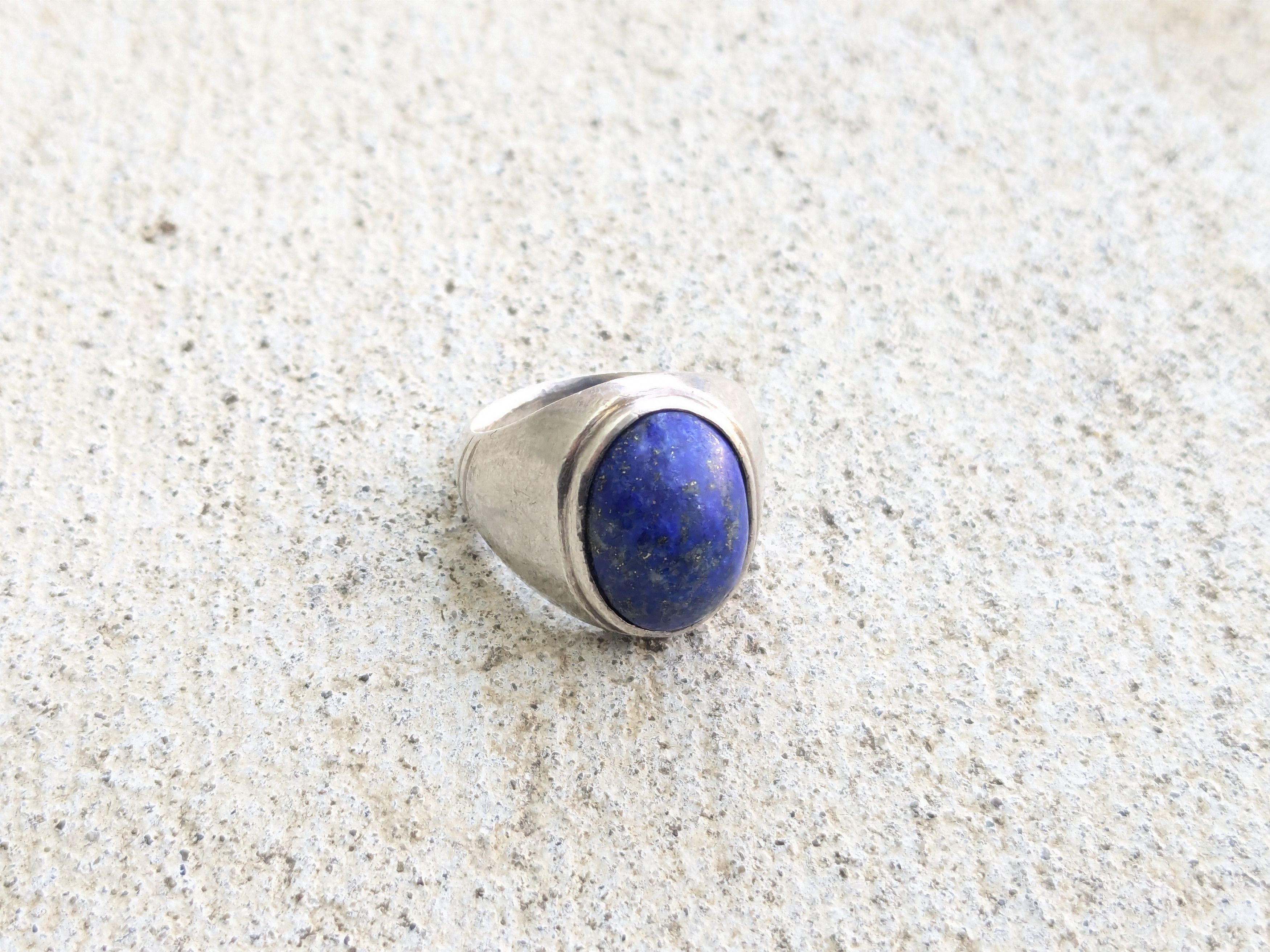 Jewelry Vintage Sterling Silver Ring Blue Lapis Lazuli Oval Cabochon Size ONE SIZE - 1 Thumbnail