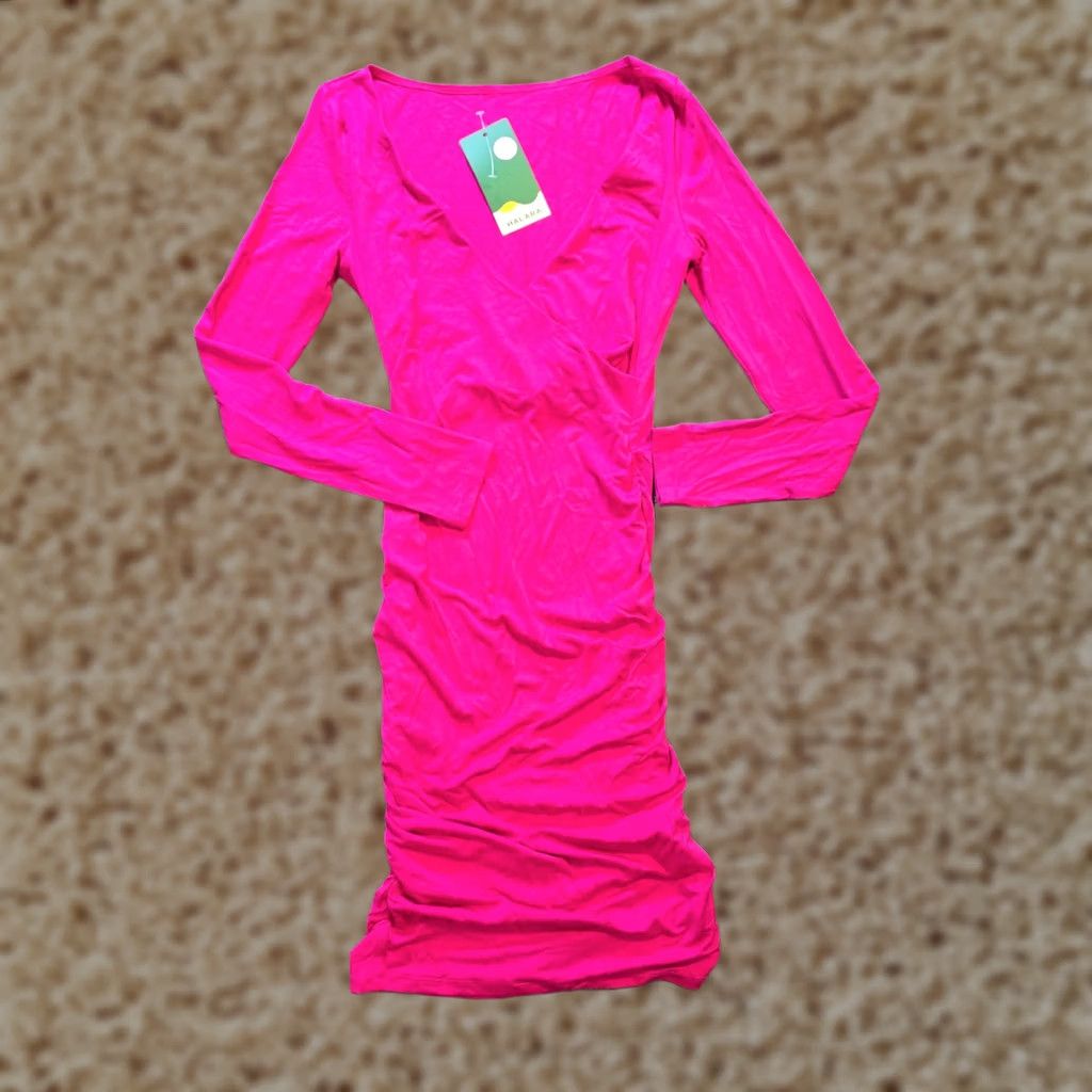 Vintage Halara Dress Womens Small Pink V Neck Long Sleeve Ruched Barbie Short Casual Dress Size S / US 4 / IT 40 - 1 Thumbnail