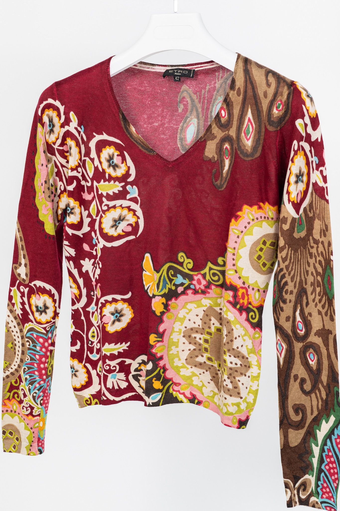Etro Etro Burgundy Silk & Cashmere Floral-Paisley Pullover Size M / US 6-8 / IT 42-44 - 3 Thumbnail