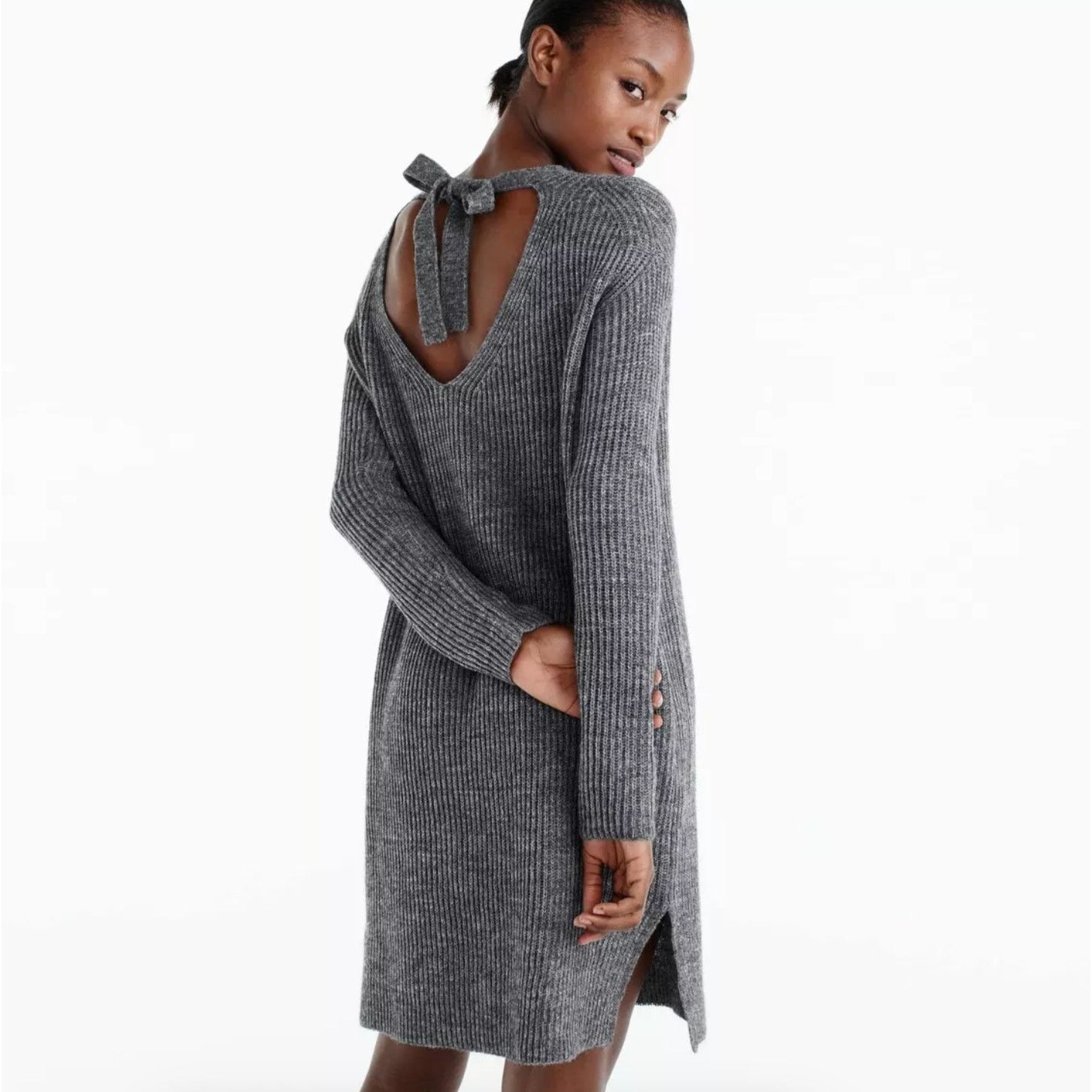 J.Crew J CREW Open Flannel Ribbed Sweater Dress Gray Wool Alpaca S Size S / US 4 / IT 40 - 8 Thumbnail