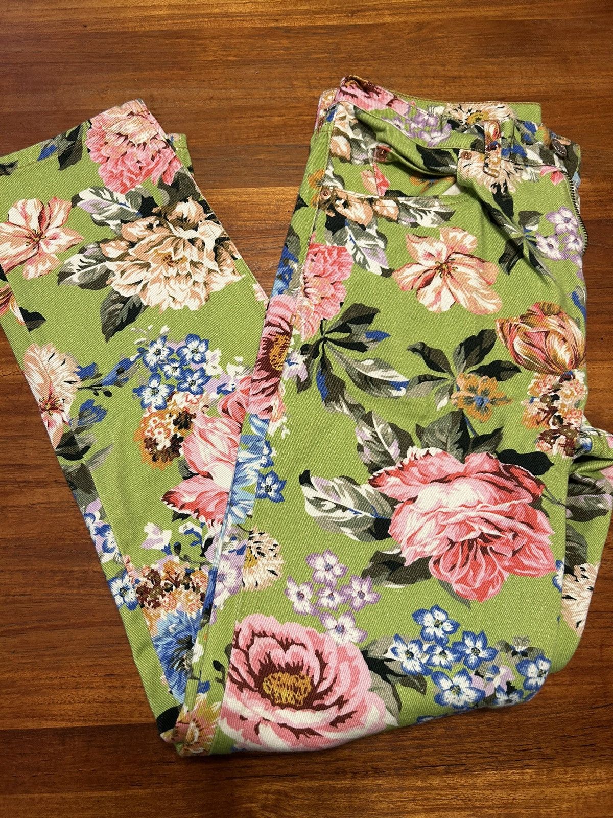Martine Rose New SS22 Martine Rose Green Floral Rose Denim Jeans