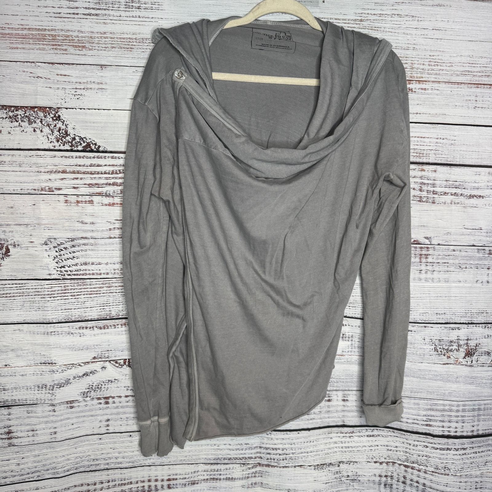 Free People Free People Gray Draped Asymmetrical Hooded Top Small Size S / US 4 / IT 40 - 1 Thumbnail