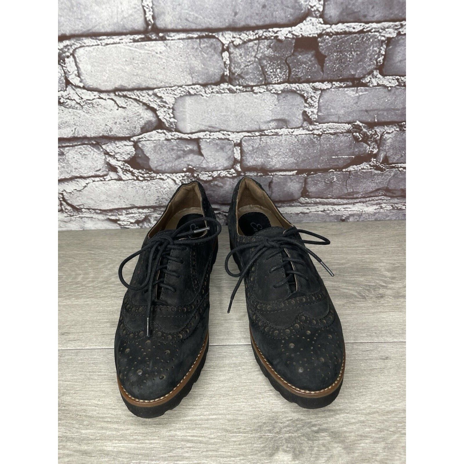 Other Earthies Santana Black Suede Leather Lace Up Wingtip Oxfords Size US 6.5 / IT 36.5 - 15 Thumbnail
