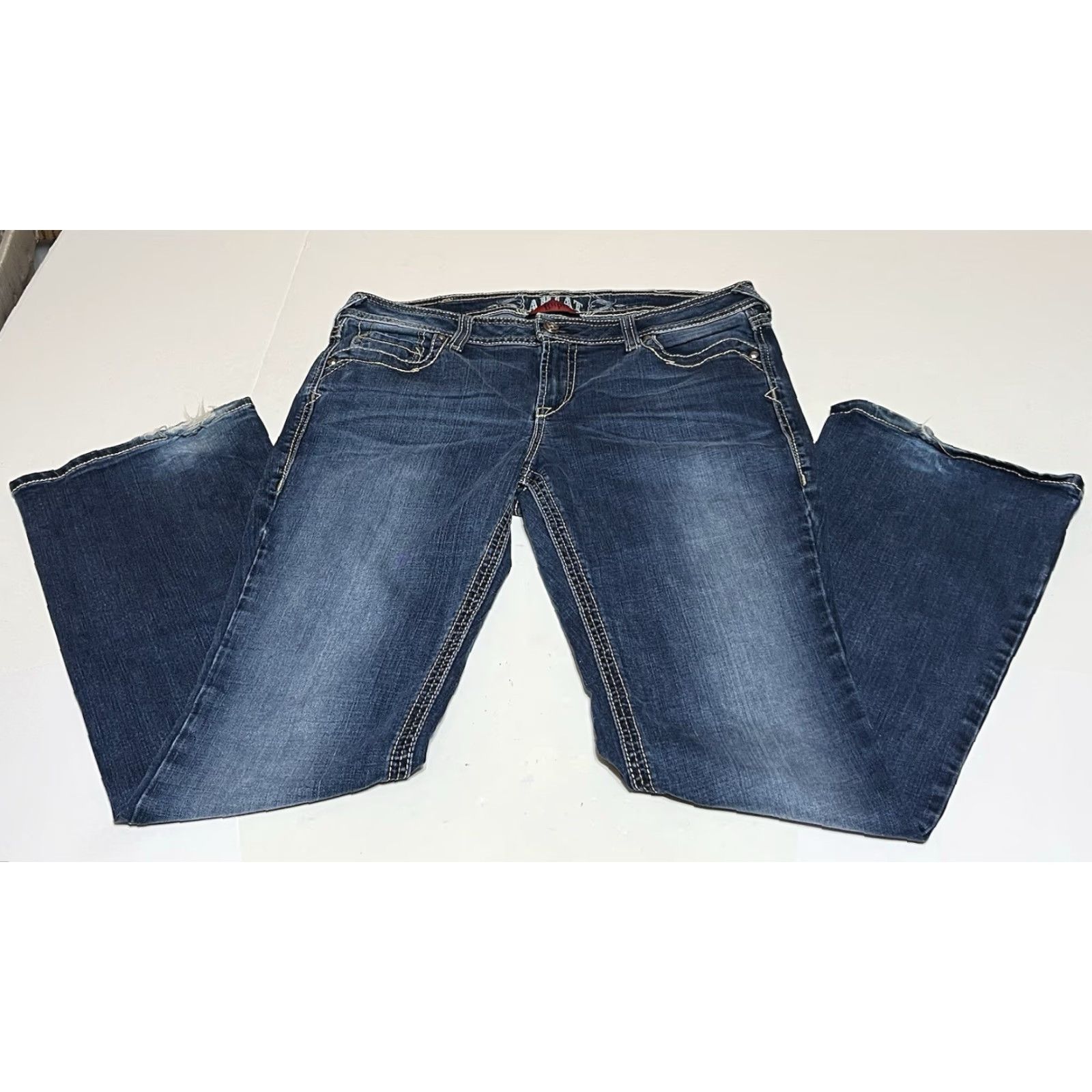 Ariat Ariat Jeans Bootcut Womens Distressed Blue Denim 36x32 32R 36in Waist Inseam Regular Cowboy Southwestern Logo Button Size 25" / US 0 / IT 36 - 2 Thumbnail