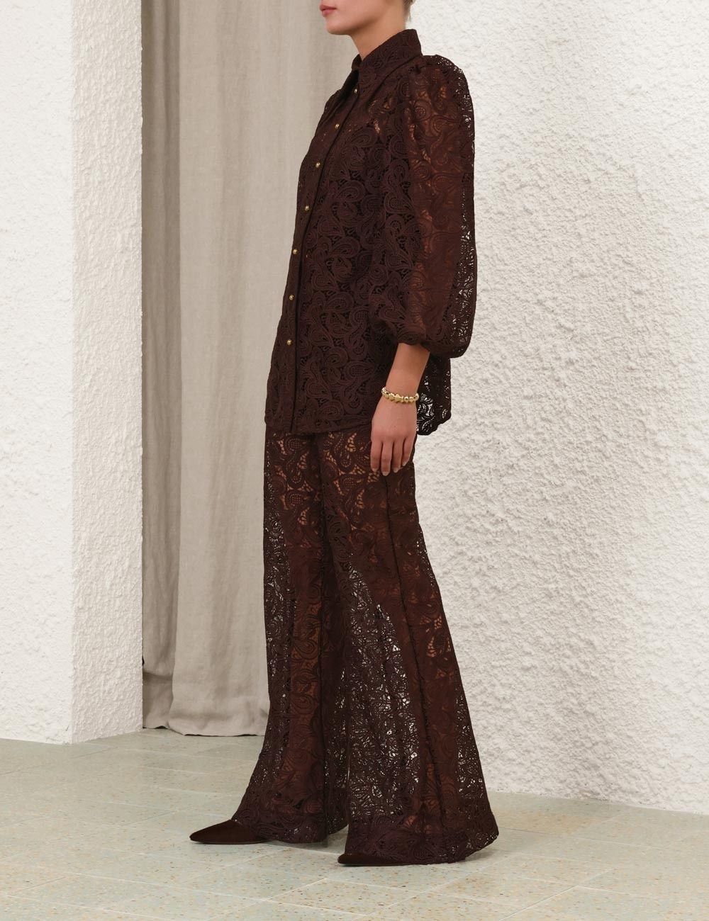 Zimmermann oc11z0925 Illustration Lace Blouse in Chocolate Brown Size M / US 6-8 / IT 42-44 - 3 Thumbnail