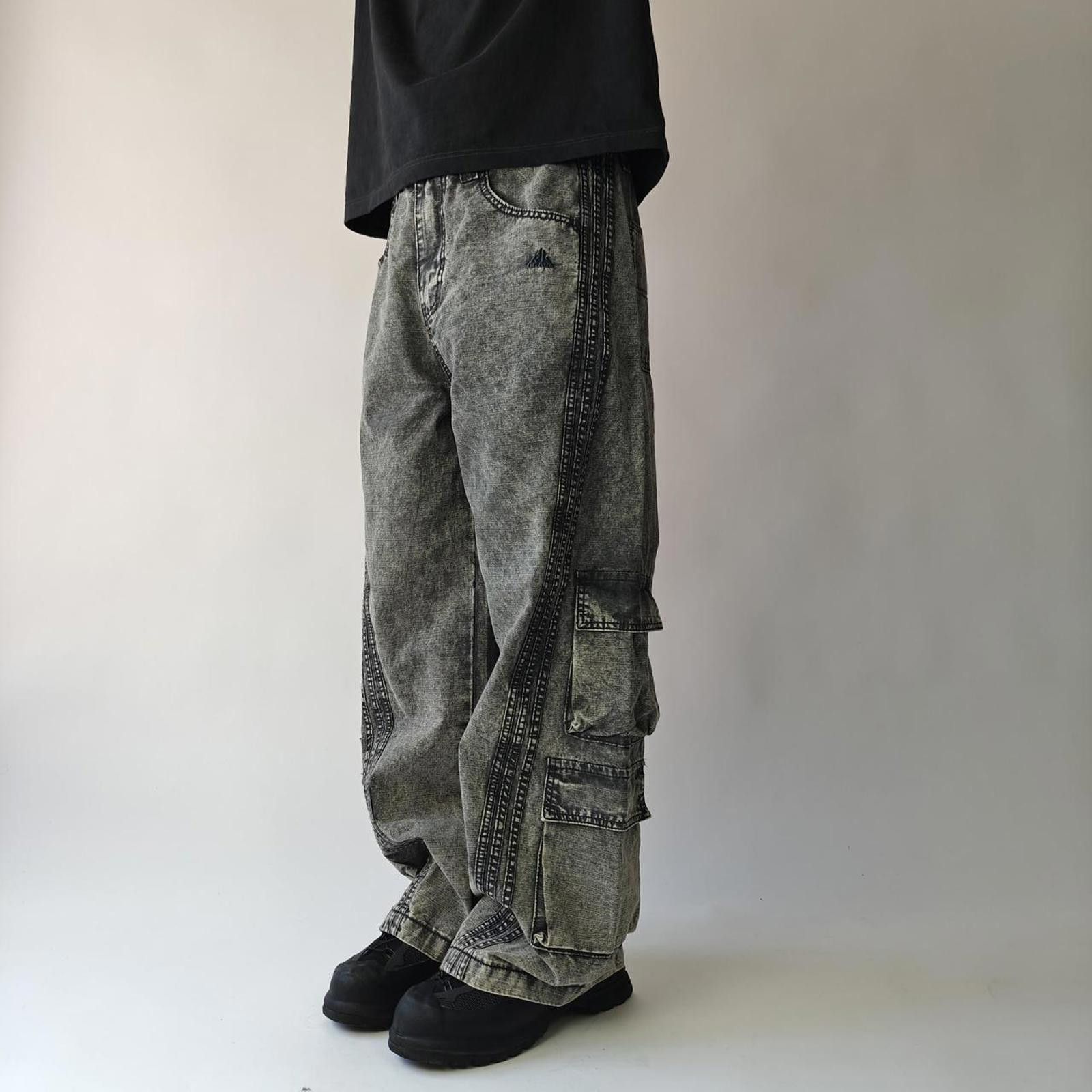 Other Grey Stonewashed Wide Leg Technical Cargo Trousers Size US 31 - 5 Thumbnail