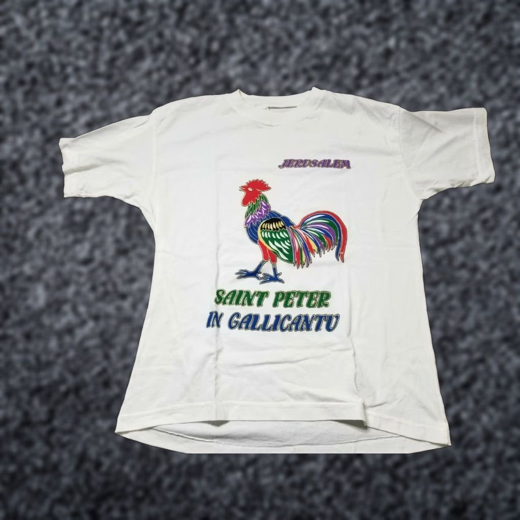 Vintage VINTAGE Mens XL Rooster Jerusalem Saint Peter Holy Land Travel T Shirt Distress Graphic Tee White 1980s Mens XL Size US XL / EU 56 / 4 - 1 Thumbnail