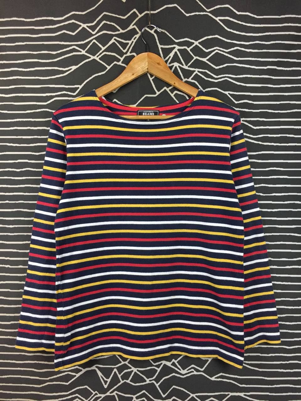 Beams Plus Vtg BEAMS Nautical Style Striped Boat Neck Long Sleeve Tee Size US M / EU 48-50 / 2 - 1 Thumbnail