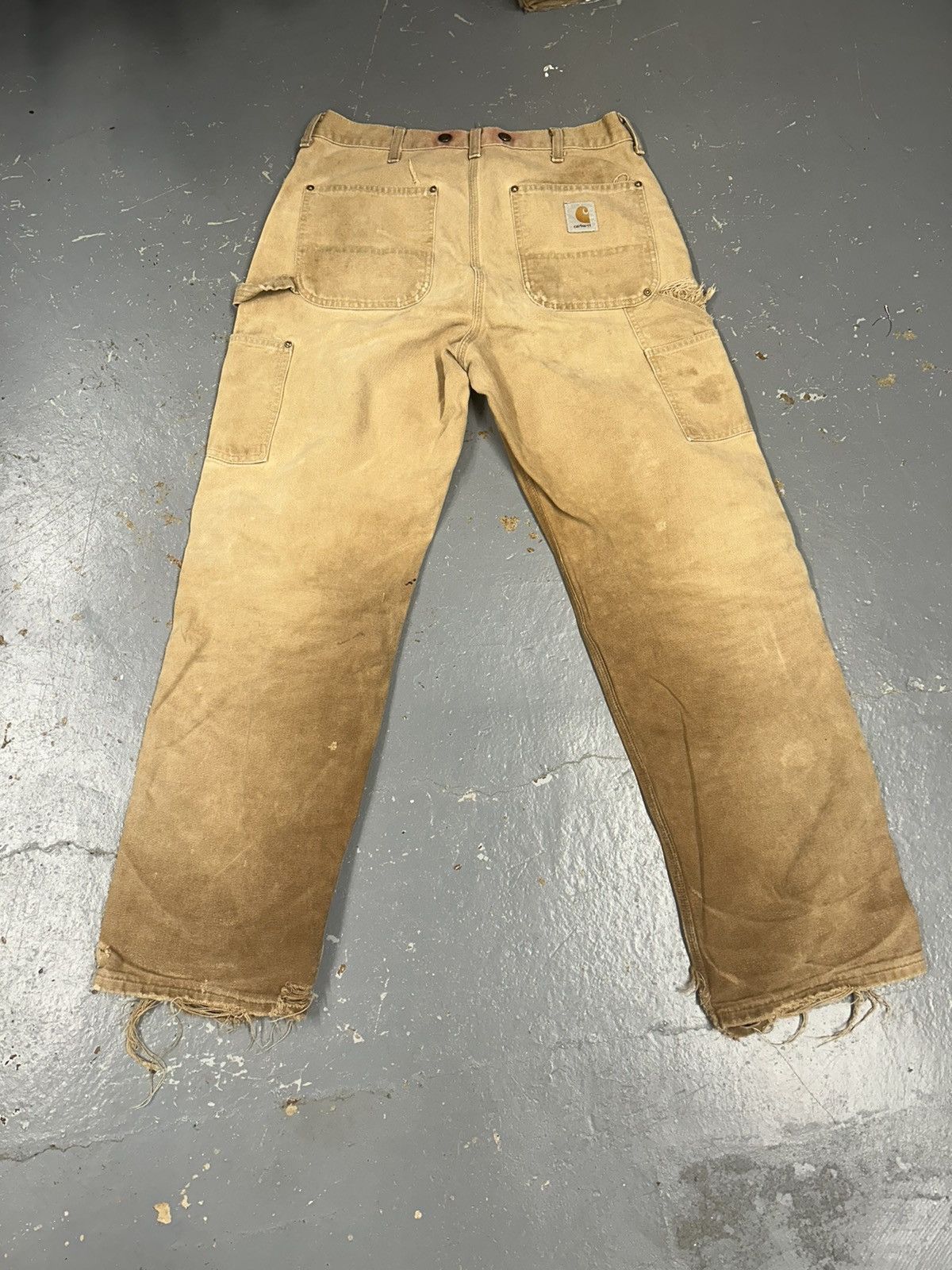 Carhartt Crazy Vintage 90s Distressed Carhartt Double Knees Beige Tan Size US 35 - 2 Thumbnail