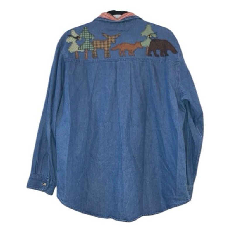 Vintage Haiks Holiday Blue Denim Button Down Shirt Santa Moose Fish Size M / US 6-8 / IT 42-44 - 5 Thumbnail