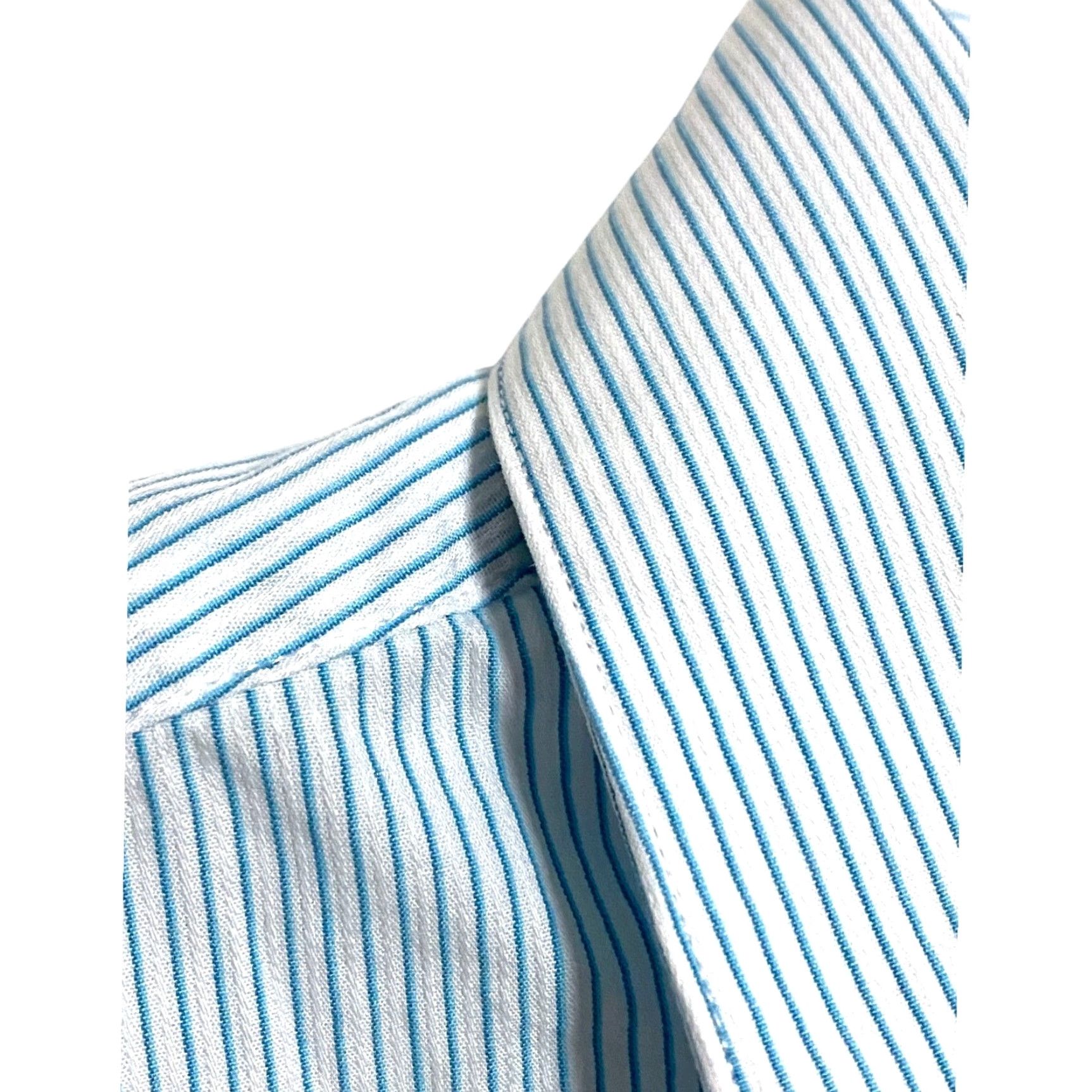 Calvin Klein Calvin Klein Dress Shirt Mens 16.5 34-35 Regular Fit Striped Blue Seersucker Long Sleeve Button Cuff White 100% Cotton Size 46R - 4 Thumbnail