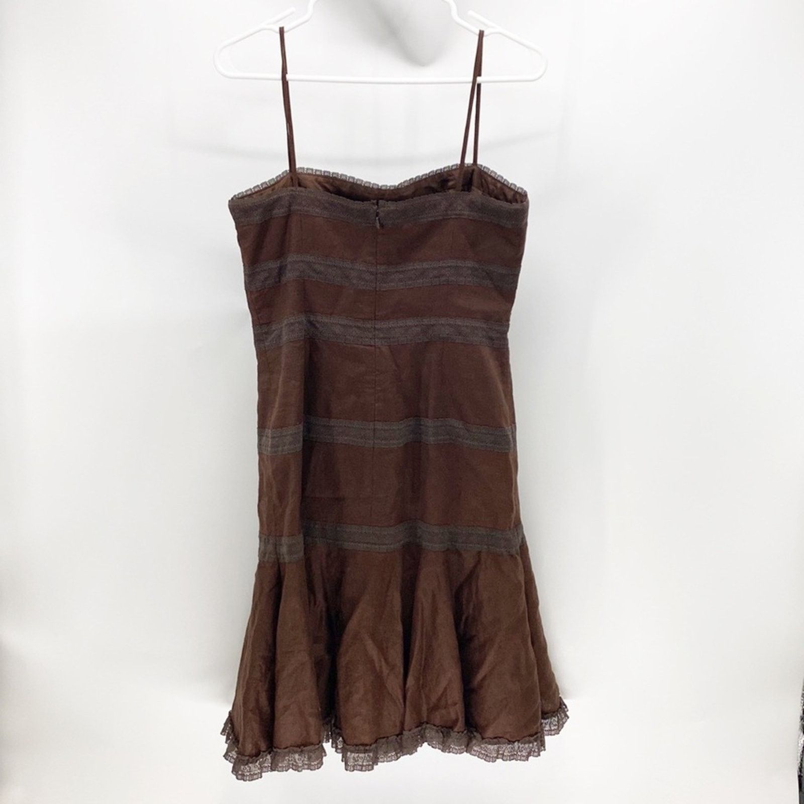 MAGGY LONDON Vintage Maggy London Brown Linen Dress Lace midi 90s Y2K Size XL / US 12-14 / IT 48-50 - 2 Thumbnail