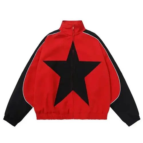 Jacket windbreaker Harajuku style stars Y2k zipper patchwork