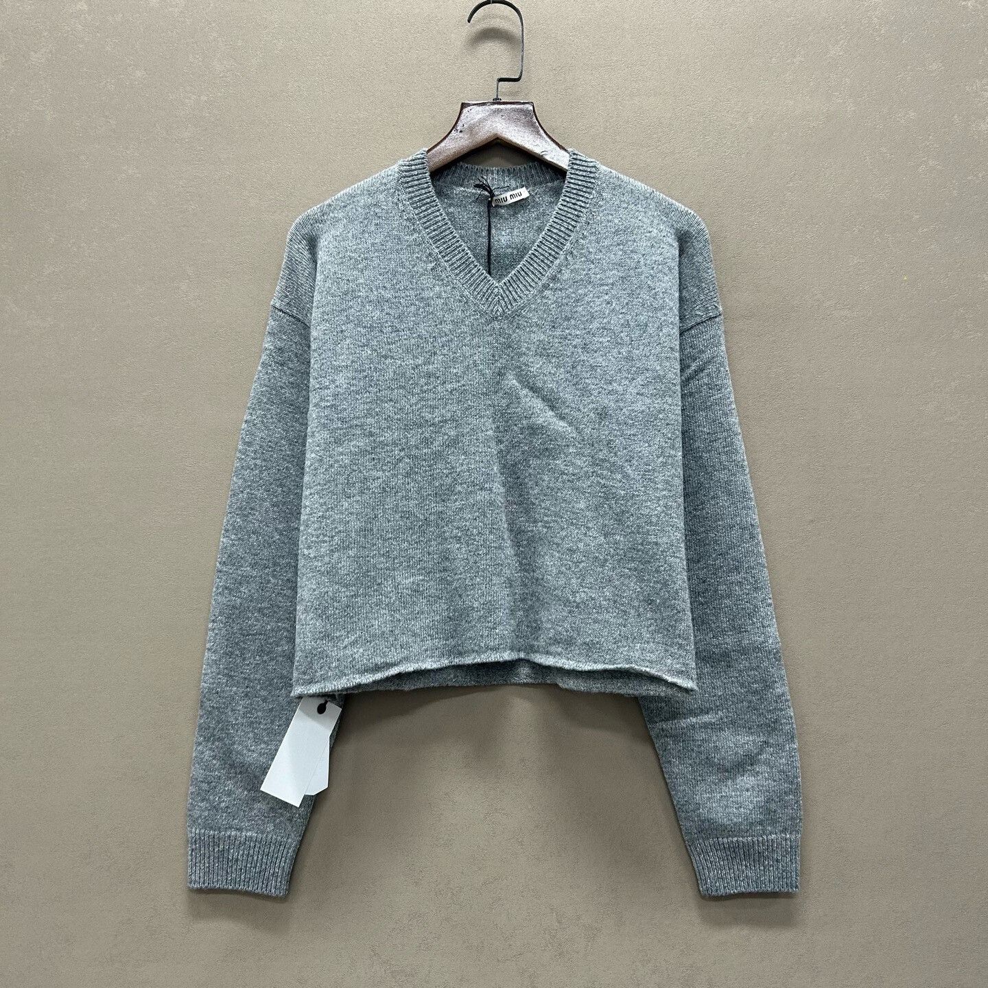 Miu Miu Gray V-Neck Wool Sweater