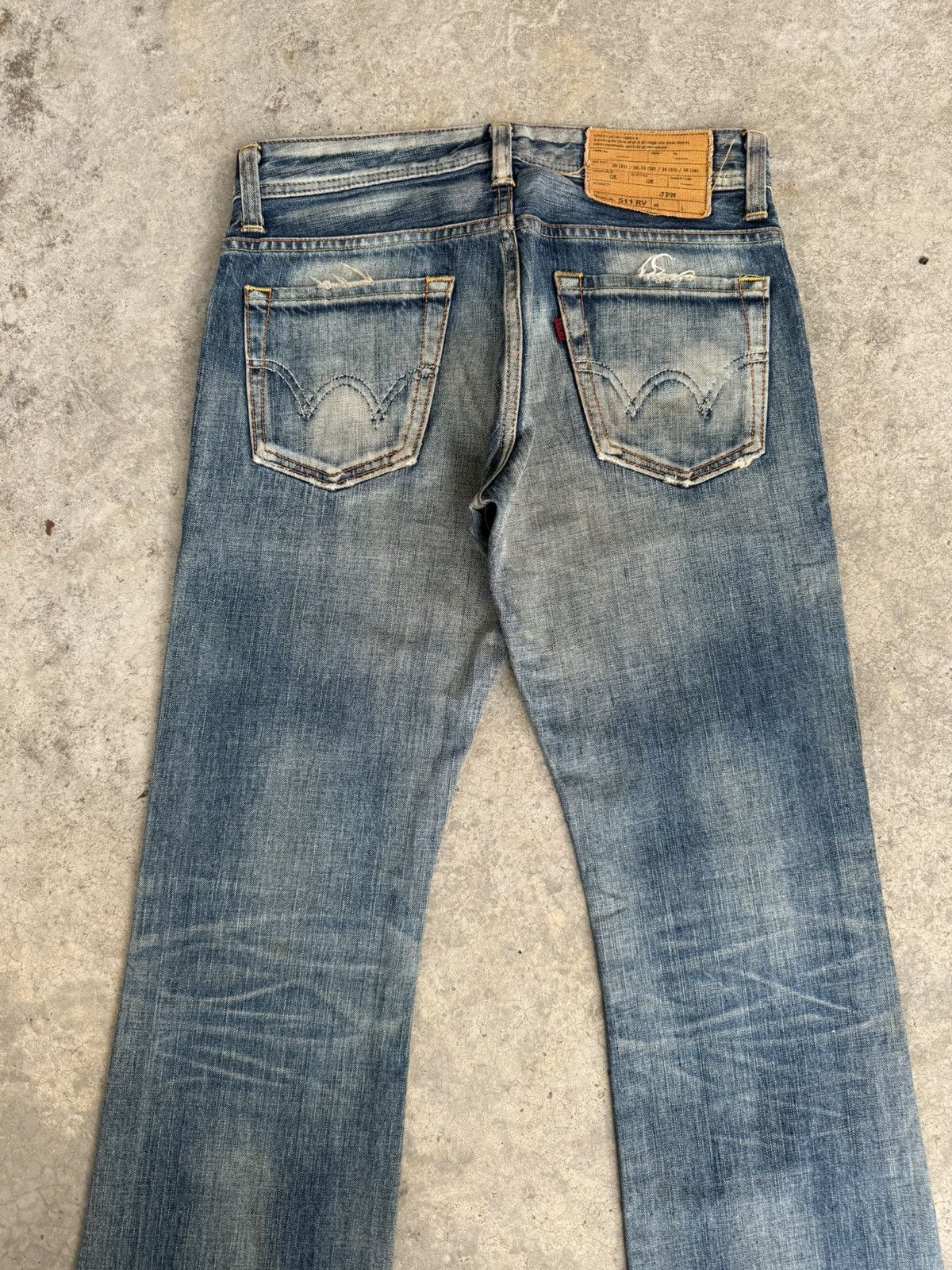 Le Grande Bleu (L.G.B.) Japanese Edwin 511 RV Flared Jeans Distressed Mud wash Size US 30 / EU 46 - 10 Thumbnail