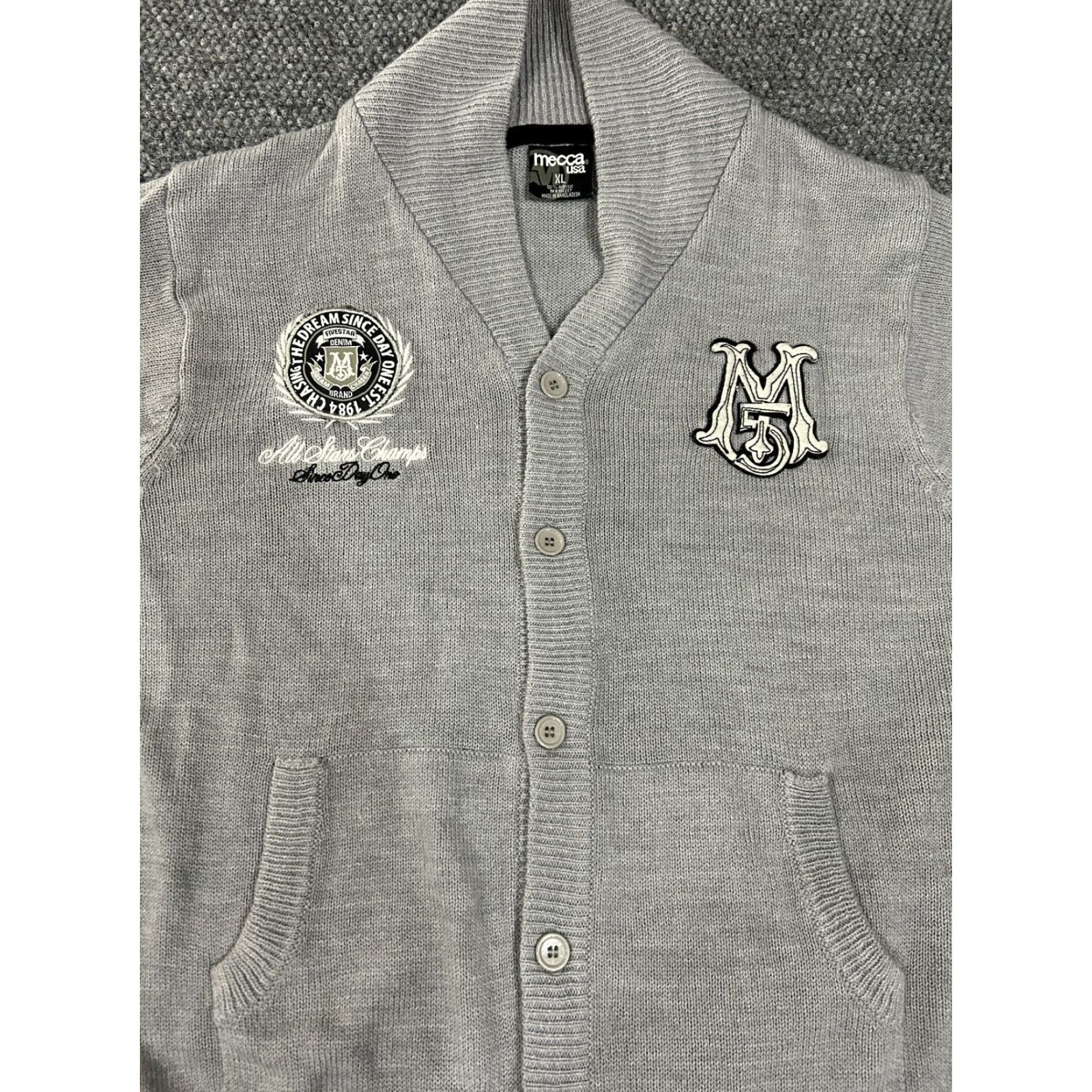 Vintage VINTAGE Mecca Cardigan Sweater Mens XL Gray Knit Button Logo 2K Hip Hop London Modern Casual Winter Fall Spring Size US XL / EU 56 / 4 - 4 Thumbnail