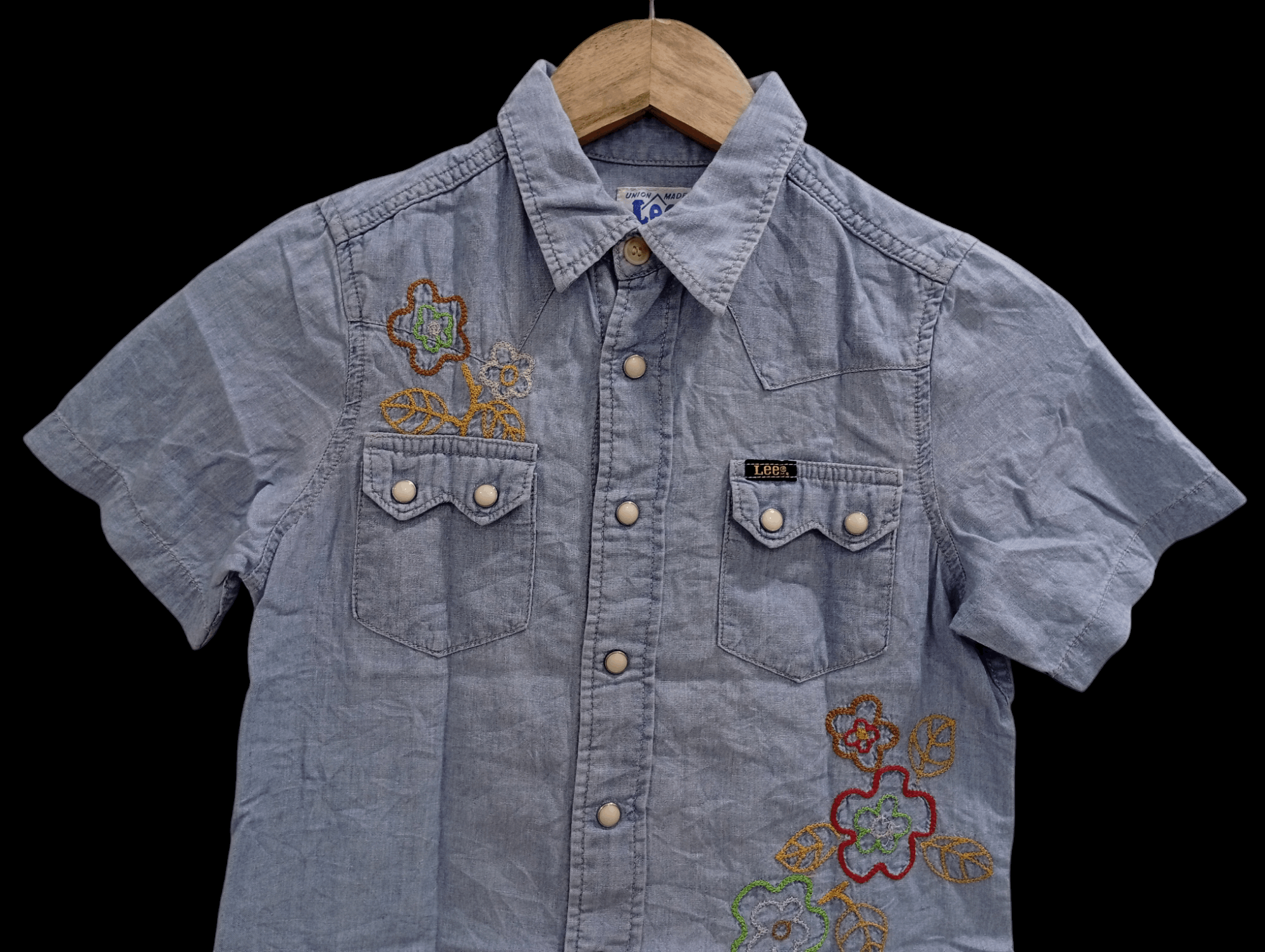 Lee × Vintage 🔥🔥Lee Riders Kids Boys Embroidery Denim Shirt Size US XXS / EU 40 - 14 Thumbnail