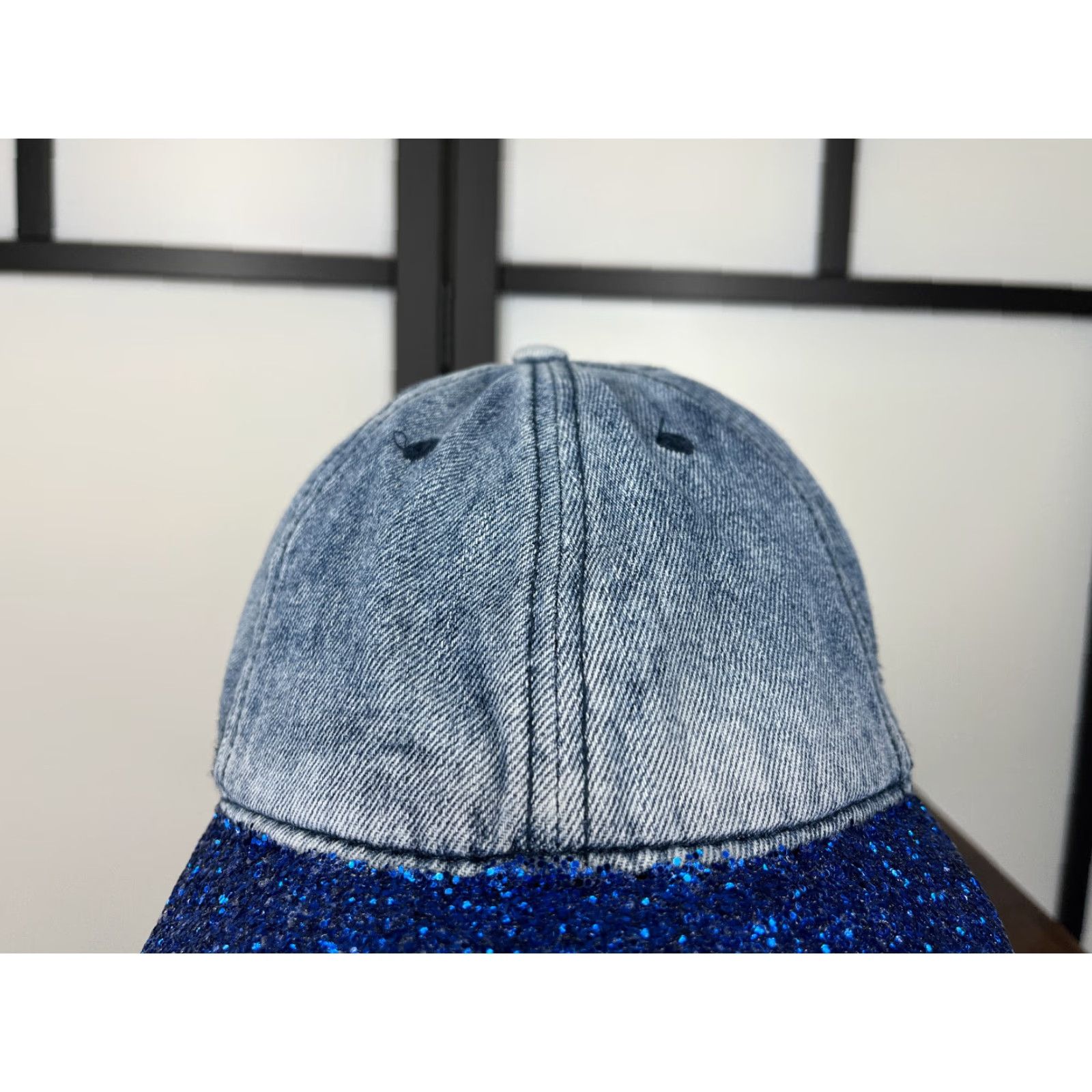 Walmart Walmart Hat Strap Back Womens One Size Blue Denim Look Glittery Sparkly Bill Cotton Size ONE SIZE - 2 Thumbnail