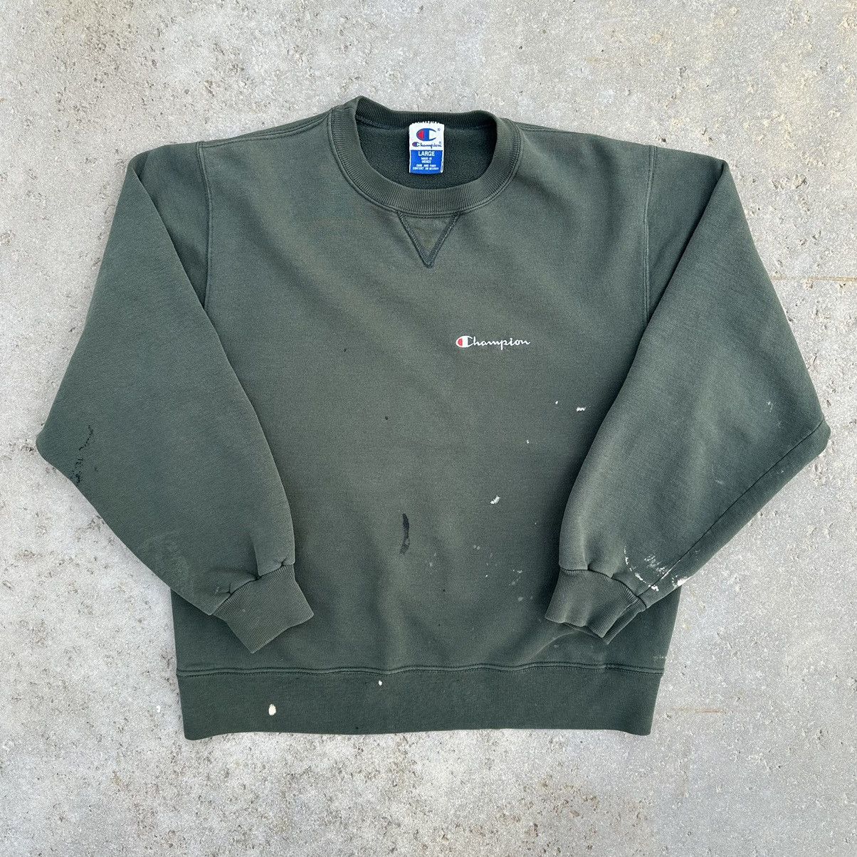 Champion VTG 90’s Champion Faded Paint Splattered Green Sweater Size US L / EU 52-54 / 3 - 1 Thumbnail