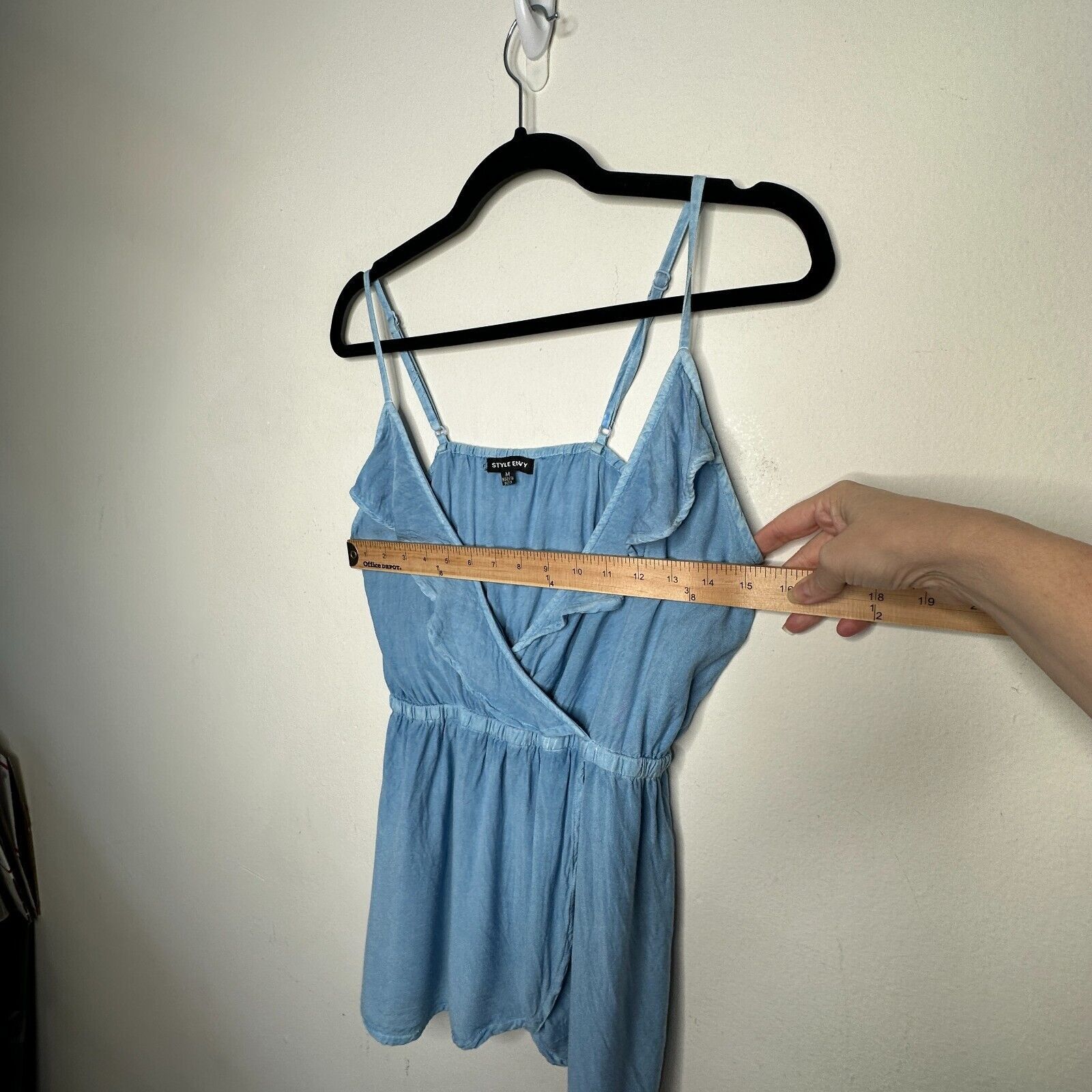 Other Light Denim Blue V-Neck Faux Wrap Ruffle Spaghetti Blouse M Size M / US 6-8 / IT 42-44 - 11 Thumbnail