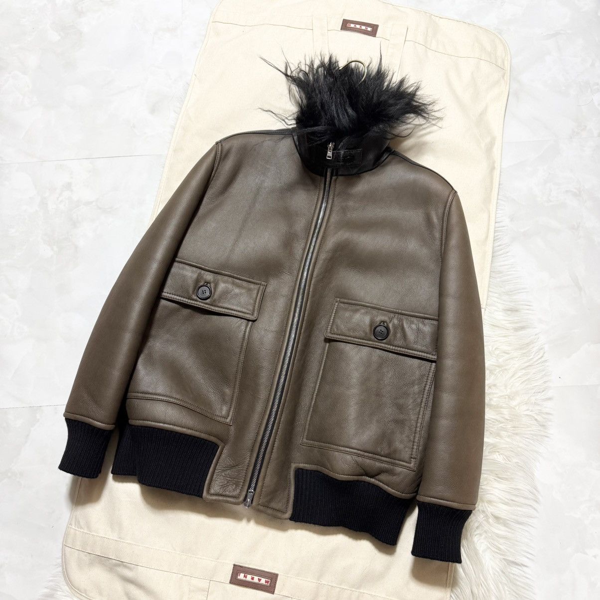 Marni Marni full fur lining leather blouson bomber jacket 42 olive Size M / US 6-8 / IT 42-44 - 8 Thumbnail