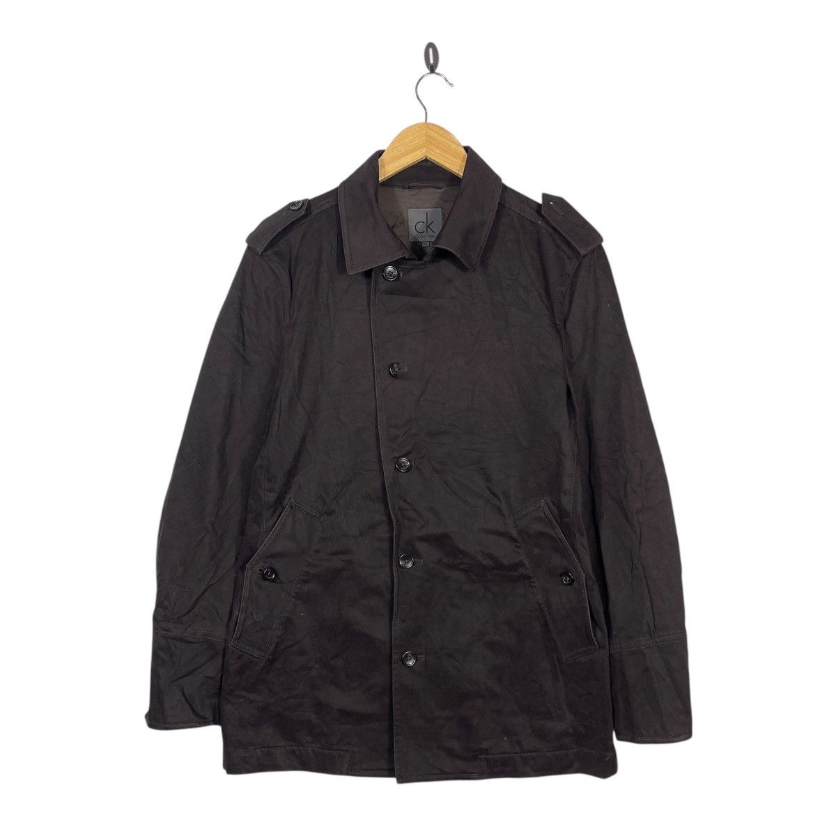 Calvin Klein Calvin Klein CK Men’s Black Trench Coat Mac Jacket Button Size US M / EU 48-50 / 2 - 1 Thumbnail