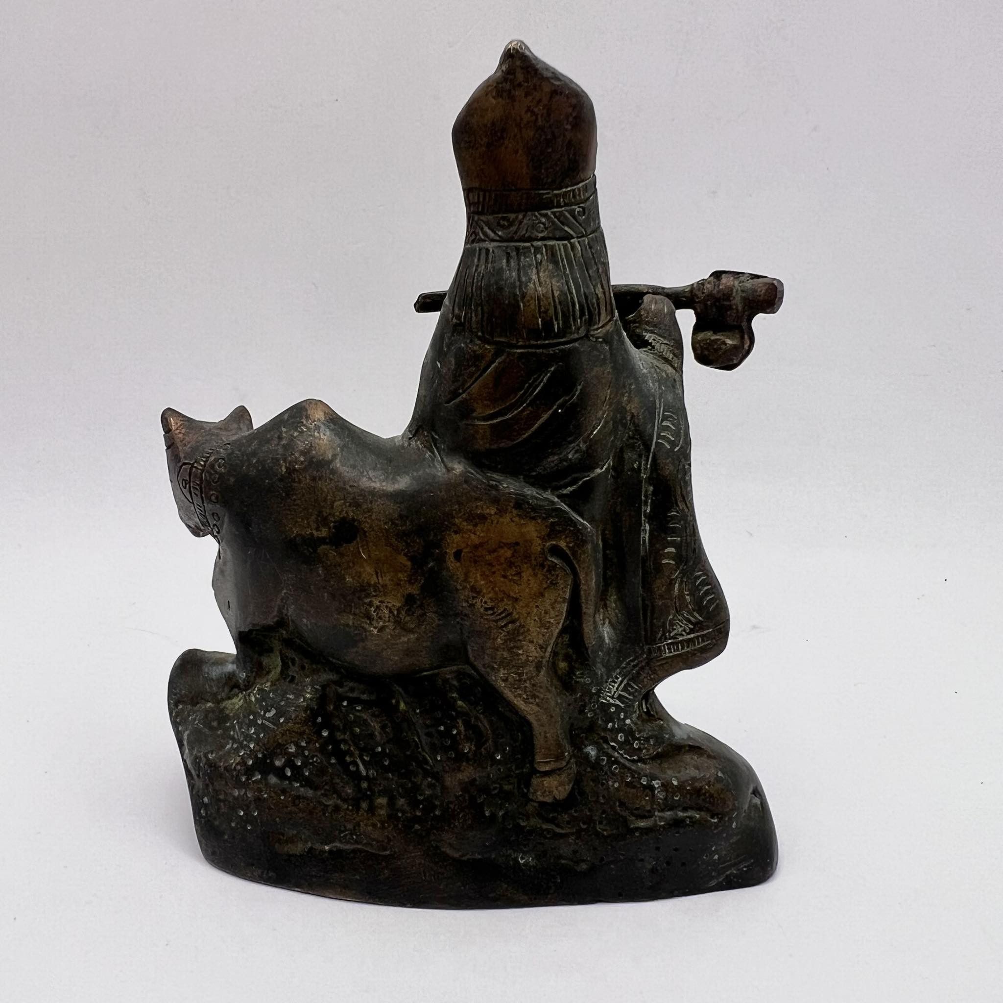 Vintage Antique Asian Bronze Buddha Hindu Krishna with Cow Figure Size ONE SIZE - 7 Thumbnail