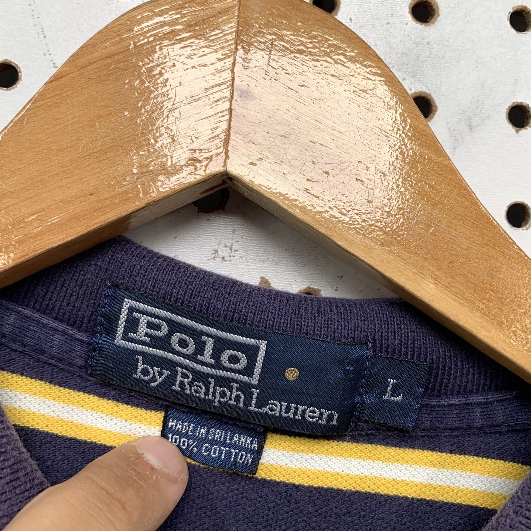 Polo Ralph Lauren VTG Polo Ralph Lauren Shirt Mens Large Purple Yellow Striped Short Sleeve Casual Polo 90s Mens Size US L / EU 52-54 / 3 - 3 Thumbnail