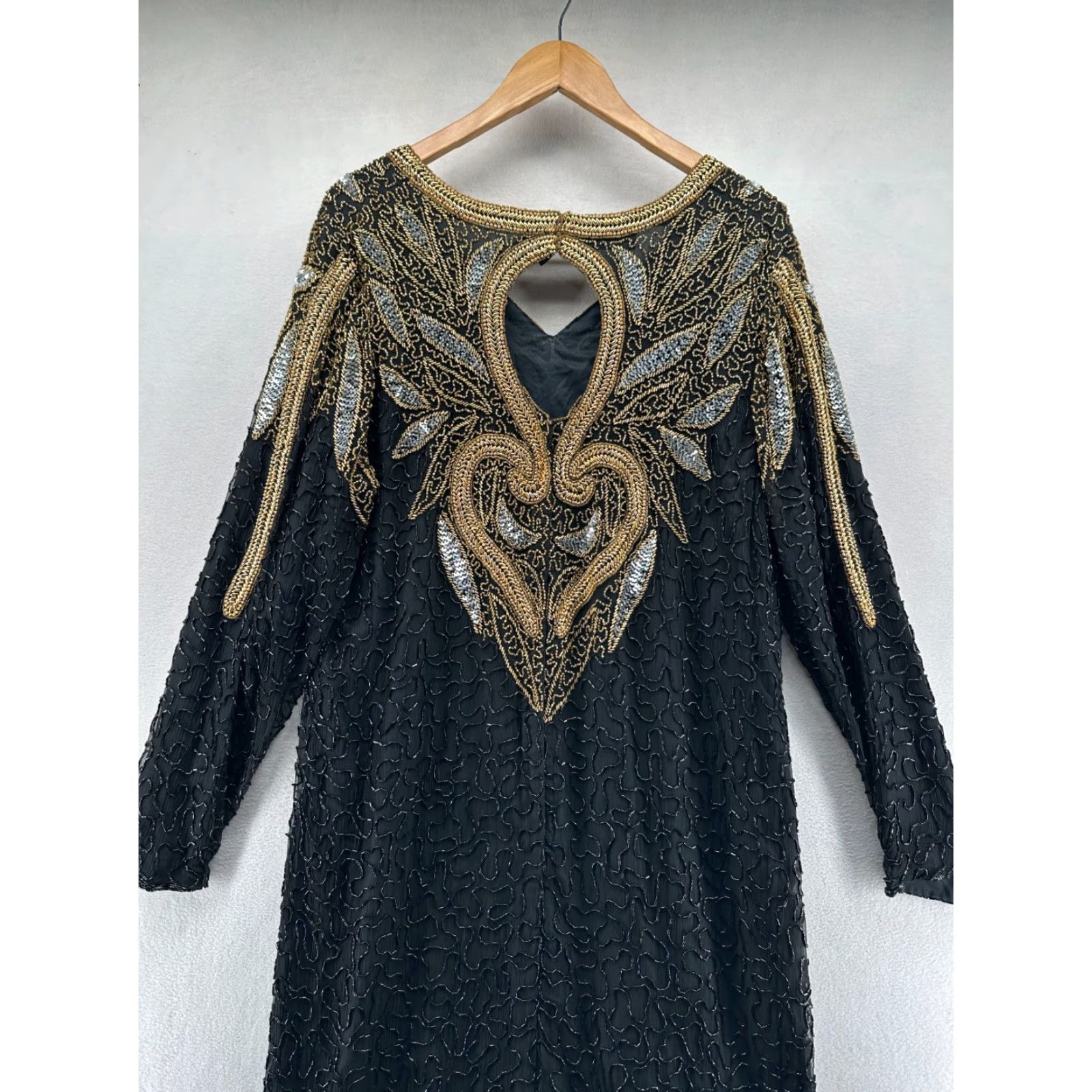 Vintage Jewel Queen Maxi Dress Black Women's Size 0 Silk Beaded Long Sleeve Evening Gown Size XS / US 0-2 / IT 36-38 - 5 Thumbnail