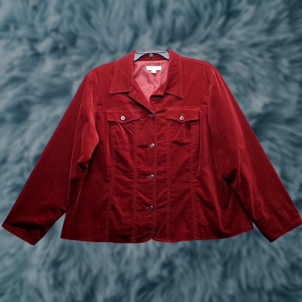 Coldwater Creek Coldwater Creek Velour Jacket Womens 2X Dark Red Long Sleeve Button Front EUC Jacket Women 2X Red Fall Winter Casual Everyday Size XXL / US 16-18 / IT 52-54 - 1 Thumbnail