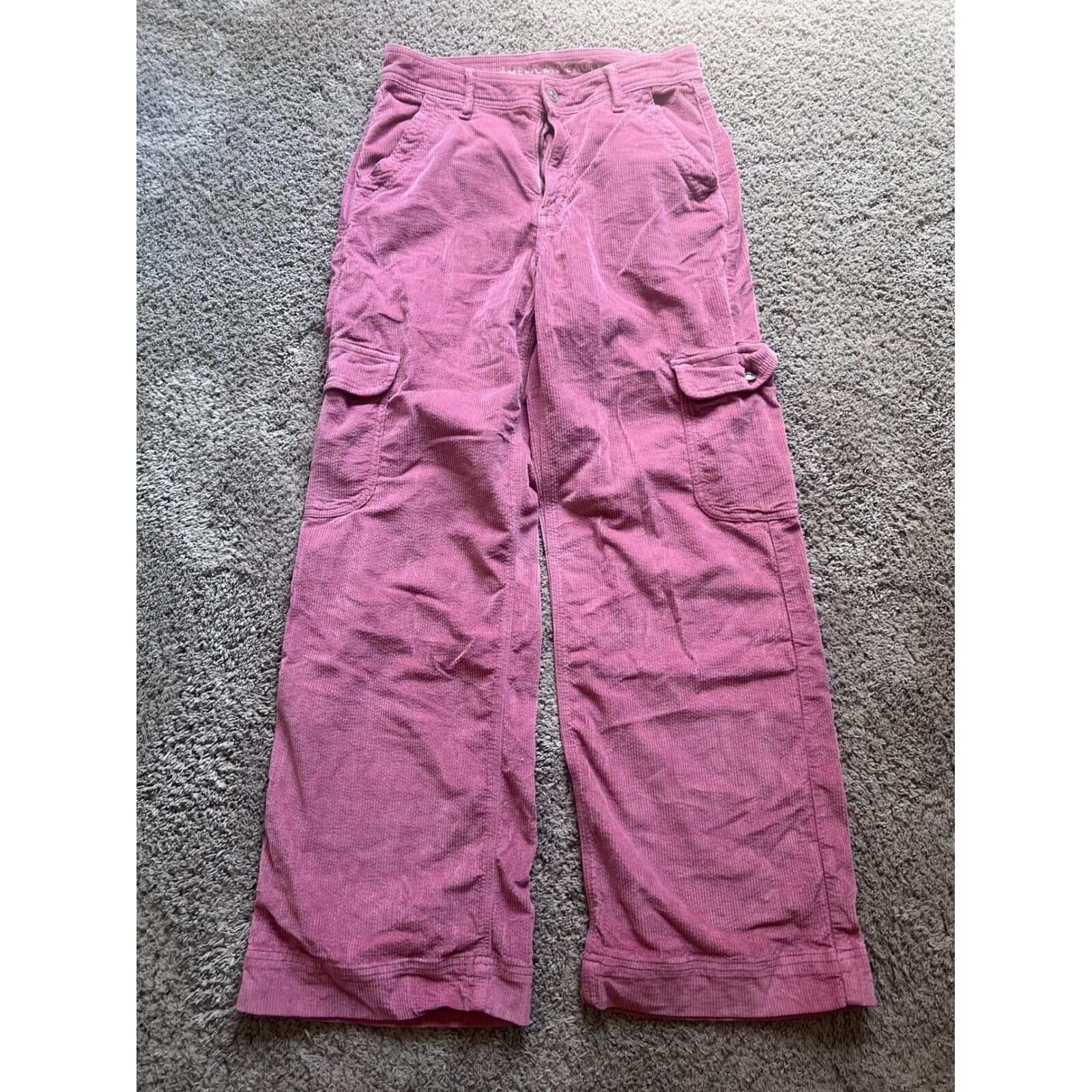 American Eagle Outfitters American Eagle Cargo Pants Womens 6 Pink Corduroy Wide Leg Size 28" / US 6 / IT 42 - 2 Thumbnail