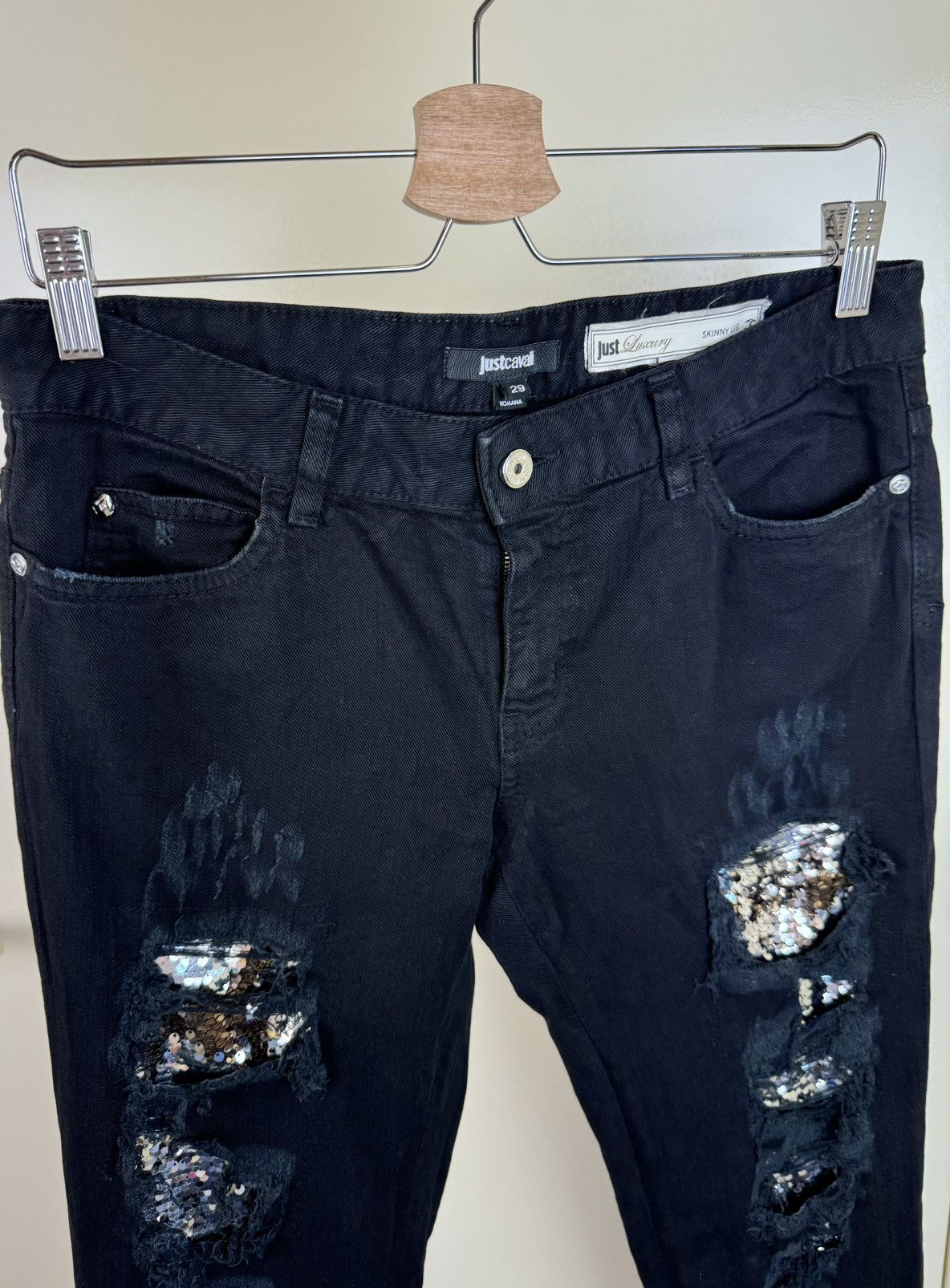 Just Cavalli Roberto Cavalli Y2K streetwear jeans sequins distressed 29 Size 29" - 10 Thumbnail