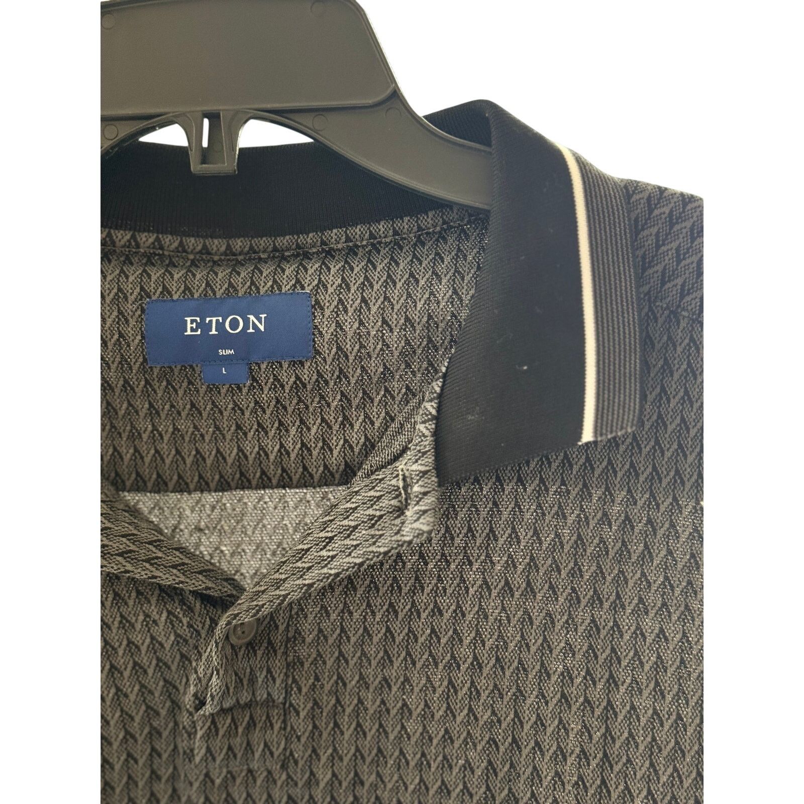 Eton Eton Textured Knit Longsleeve Cotton Polo - Black - Size L Size US L / EU 52-54 / 3 - 3 Thumbnail