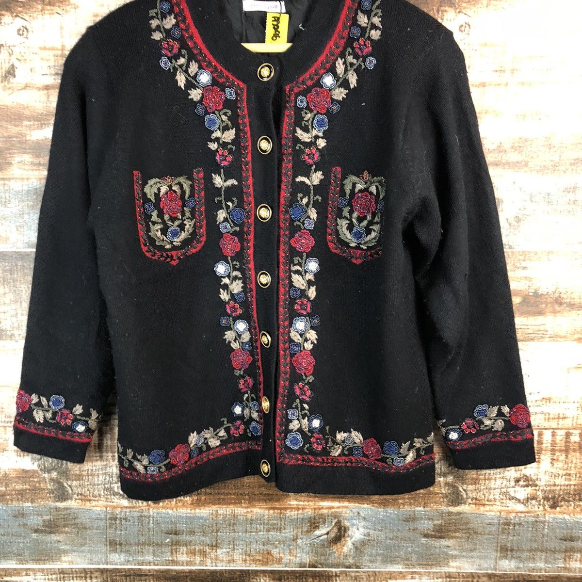Homespun Knitwear × Japanese Brand Unchicpull Black art Patterned Cardigans #A2996 Size M / US 6-8 / IT 42-44 - 3 Thumbnail
