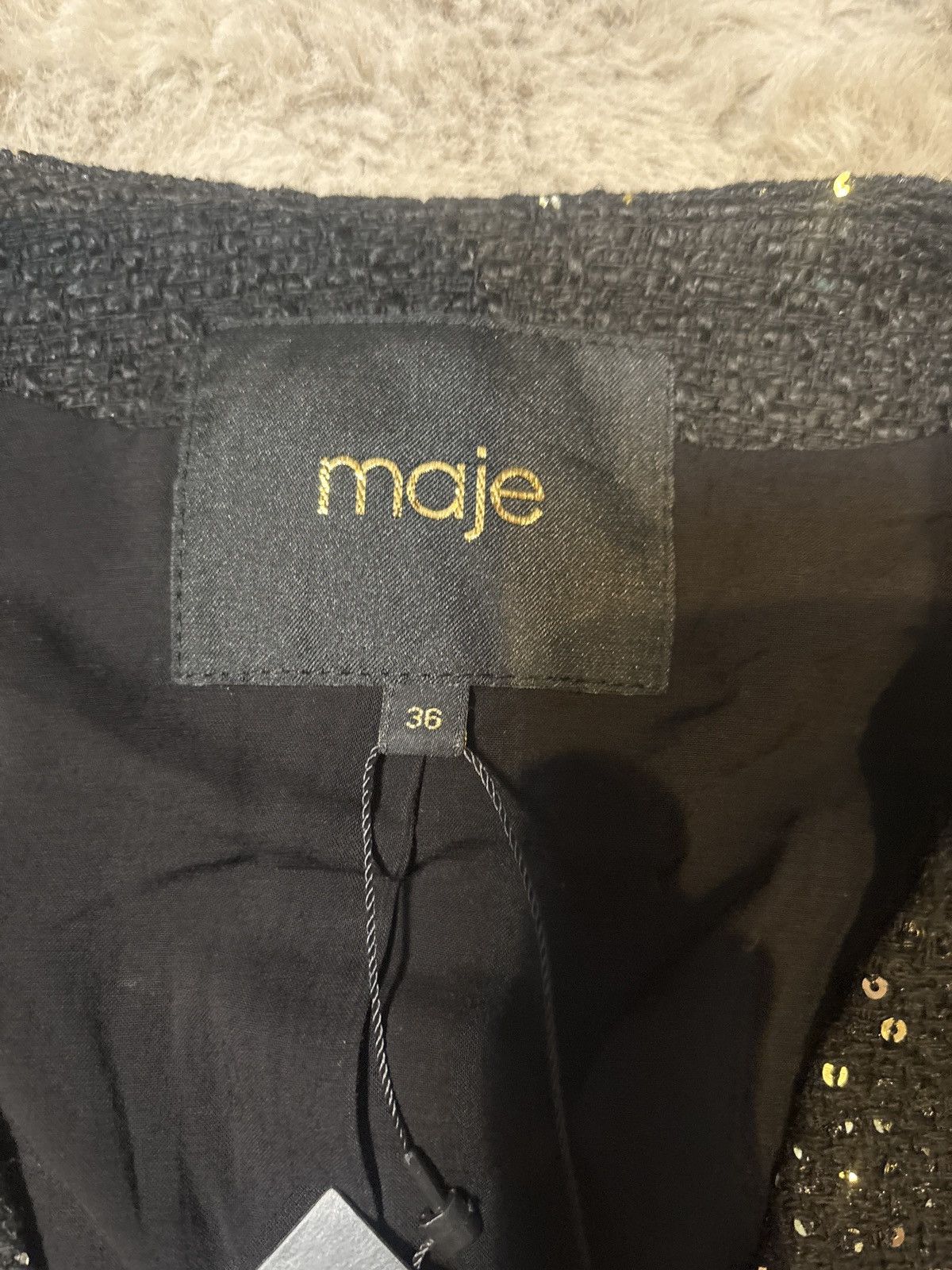 Maje Maje Paris Sequin Tweed Vest Black Gold Button Size 36 NWT Size XS / US 0-2 / IT 36-38 - 3 Thumbnail
