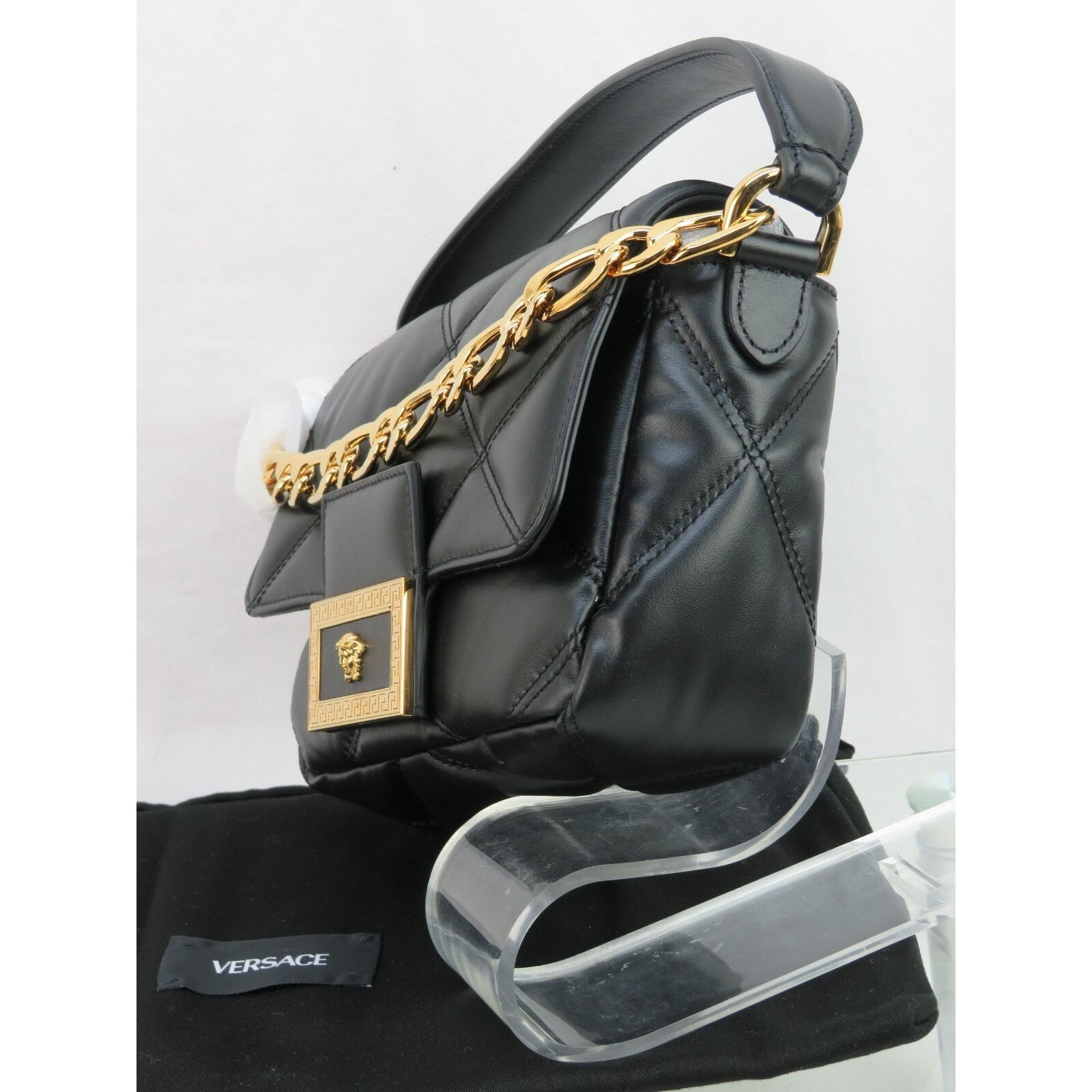Versace VERSACE QUILTED BLACK LEATHER GOLD MEDUSA GOLD CHAIN BAG $2K Size ONE SIZE - 4 Thumbnail