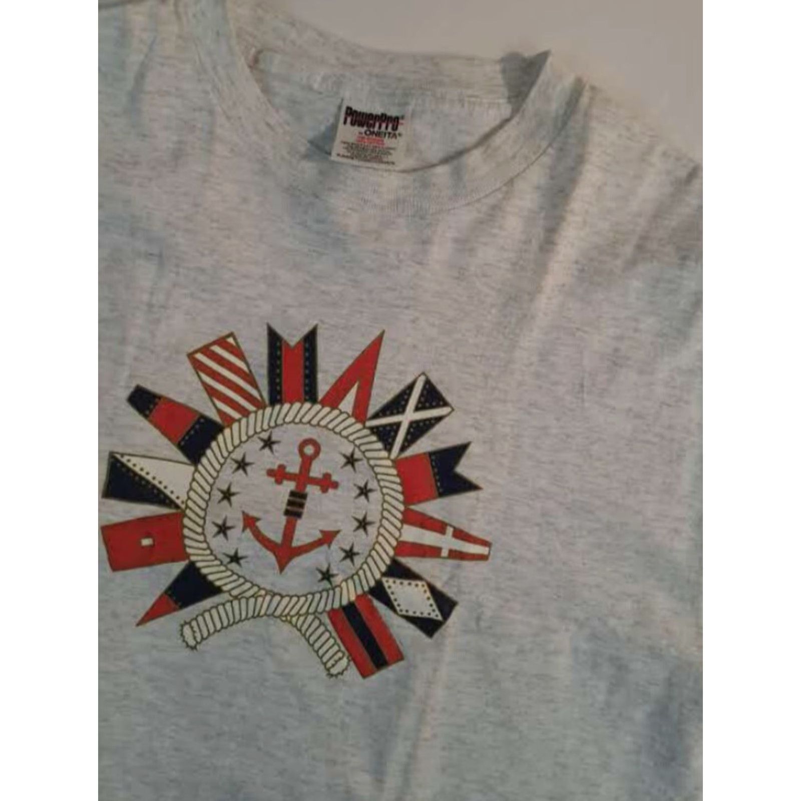 Vintage VINTAGE Nautical T-Shirt Men XL Gray 1990s Power-pro Oneita Sailboat Crew Neck Short Sleeve Canvas Cotton Navy/Gray Sailing 90s Shirt Mens Size US XL / EU 56 / 4 - 4 Thumbnail