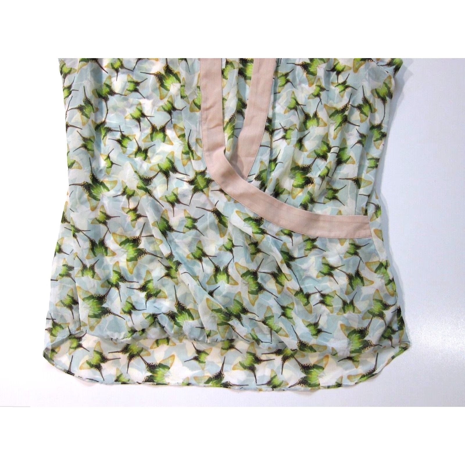 Vintage CAbi Green Blouse Women Medium V-Neck Cap Sleeve Butterfly Sheer Top Size M / US 6-8 / IT 42-44 - 6 Thumbnail