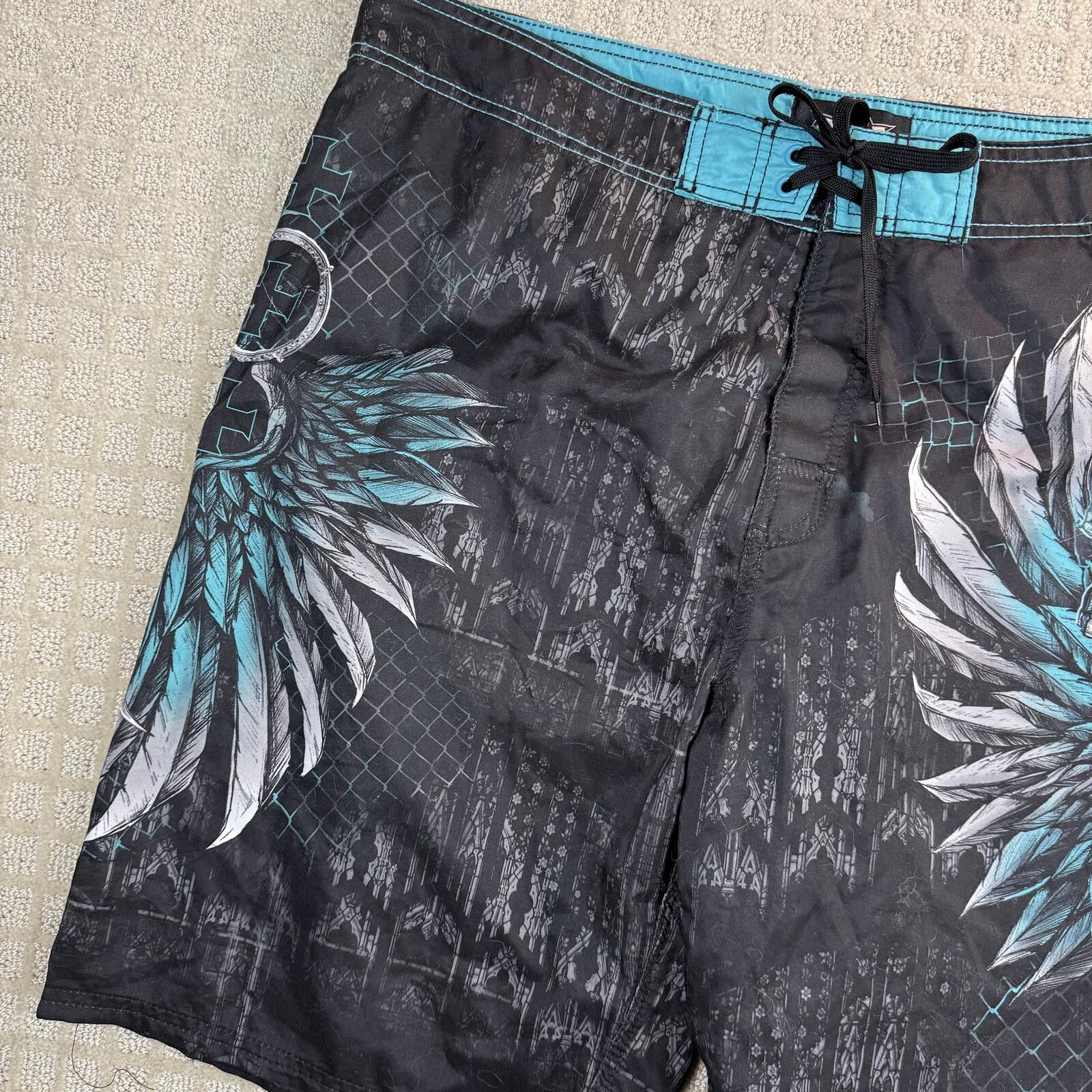 Other MMA Elite Skull Fight Shorts Black Teal Large Size US 34 / EU 50 - 3 Thumbnail